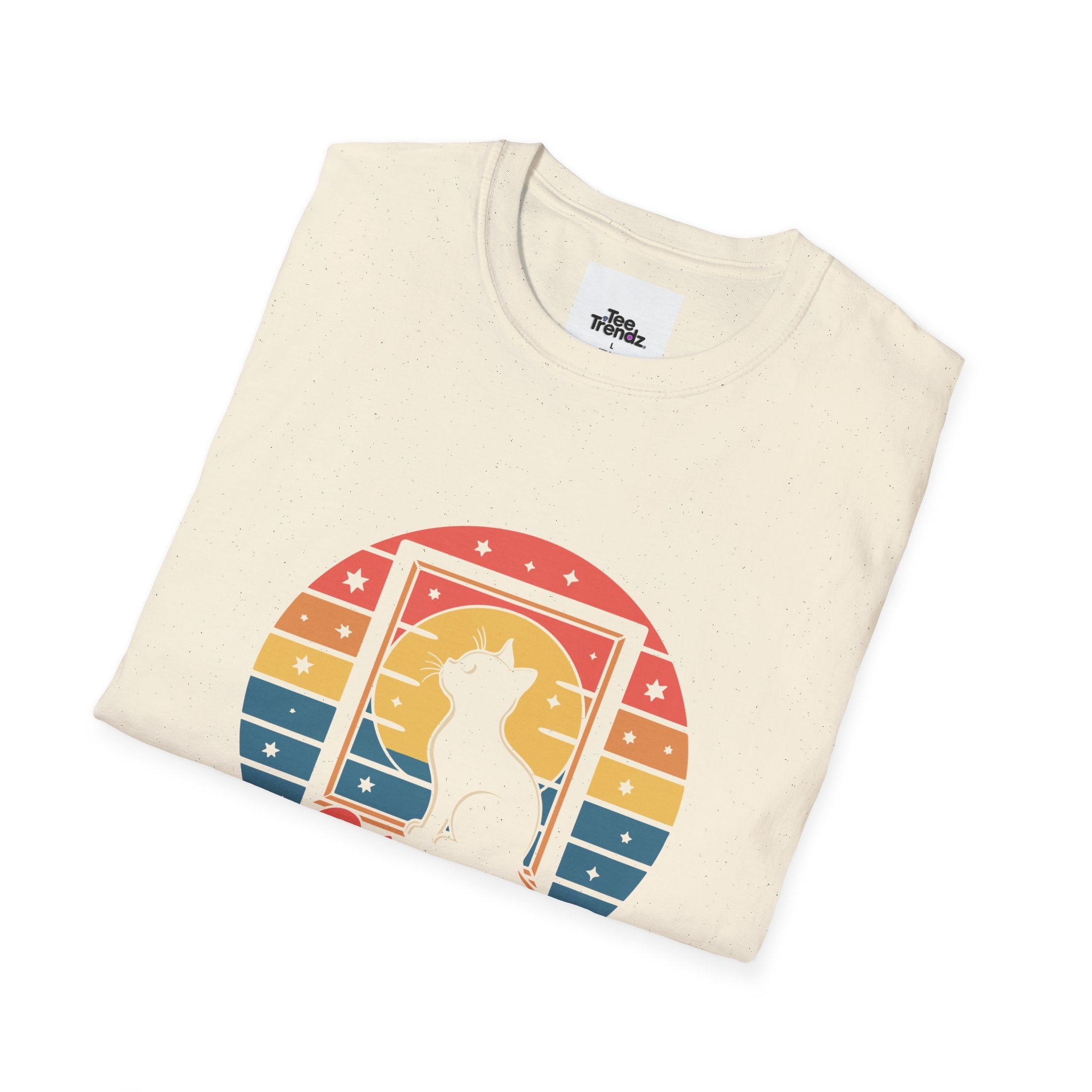 Stay Pawsitive Cat T-Shirt — Retro Rainbow Cat Graphic Tee