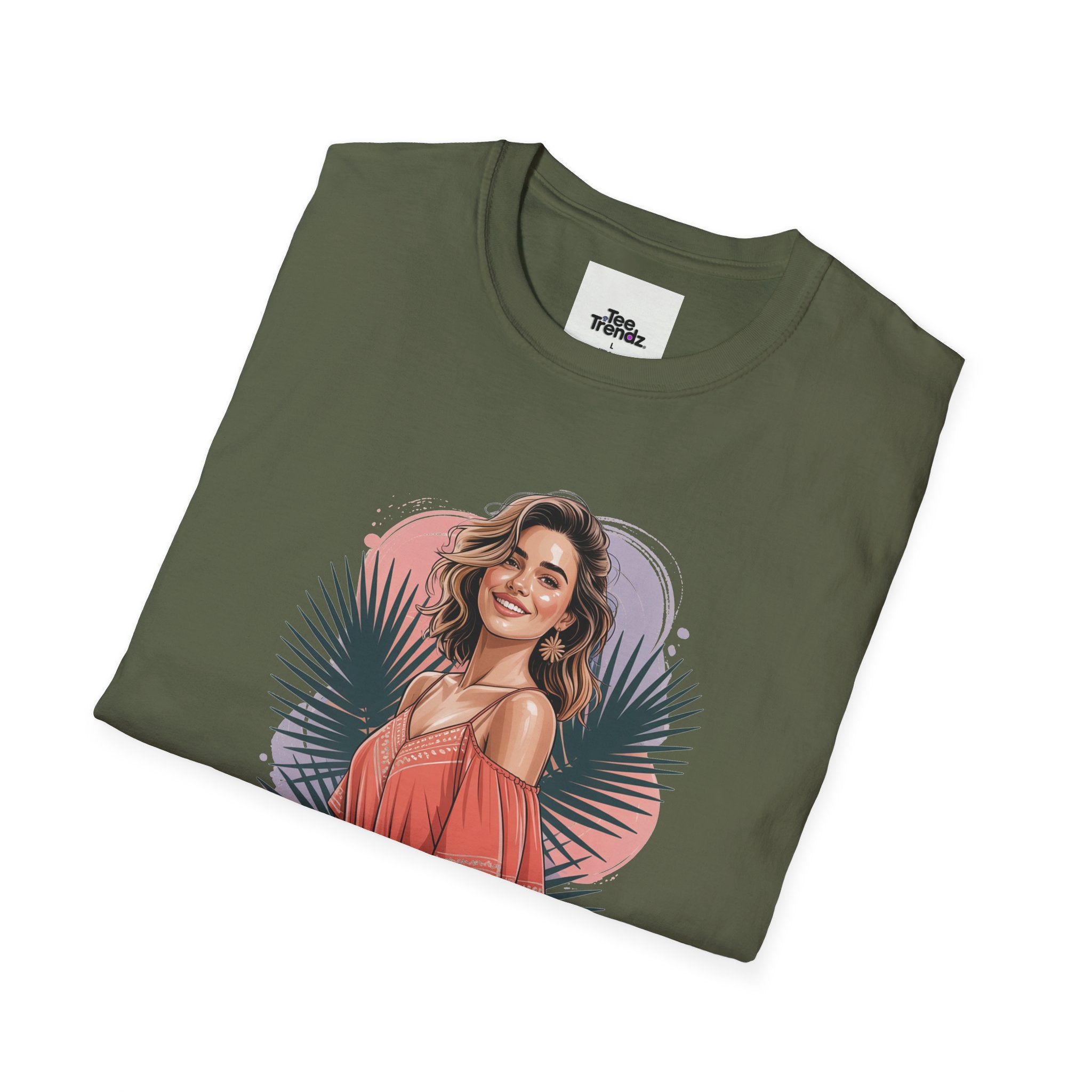 Personalized Portrait T‑Shirt — Custom Name "Cierra Ortega" Tropical Palm Graphic