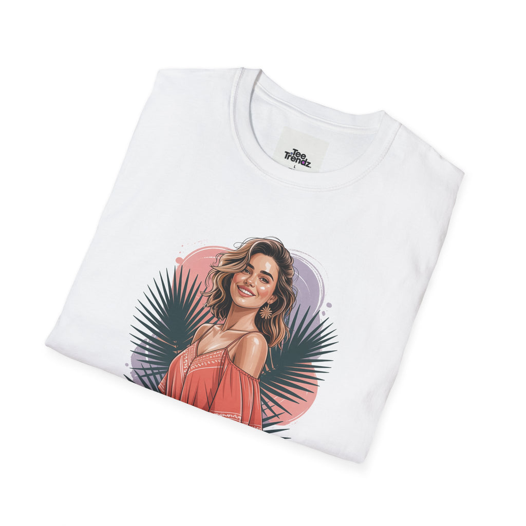 Personalized Portrait T‑Shirt — Custom Name "Cierra Ortega" Tropical Palm Graphic