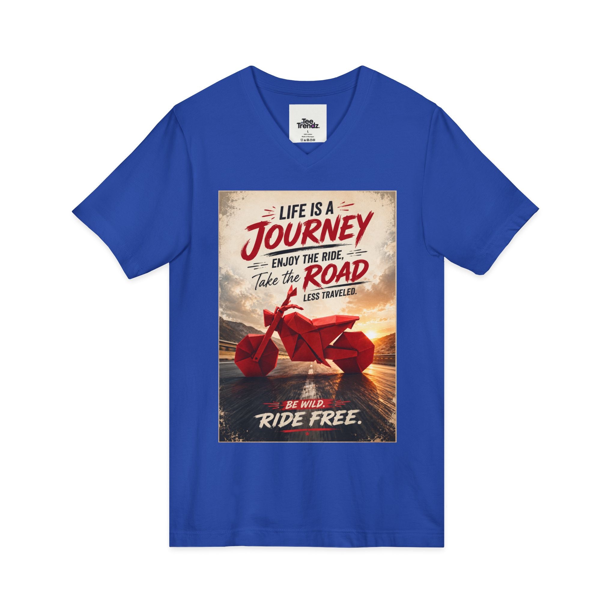 Journey Motorcycle V-Neck Tee — "Life Is a Journey, Enjoy the Ride" Graphic Shirt