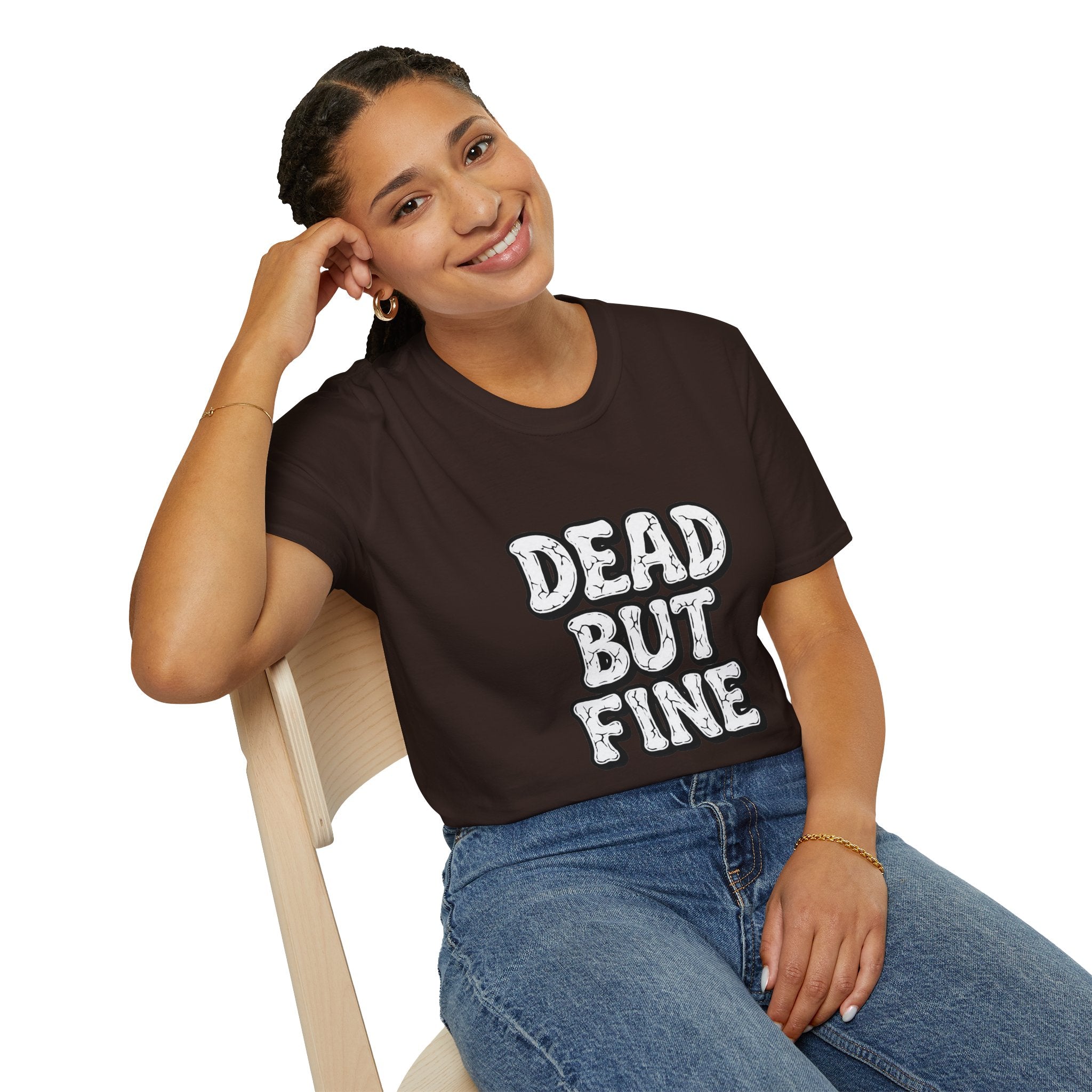 T-Shirt — "Dead But Fine" Gothic Bubble Letter Tee