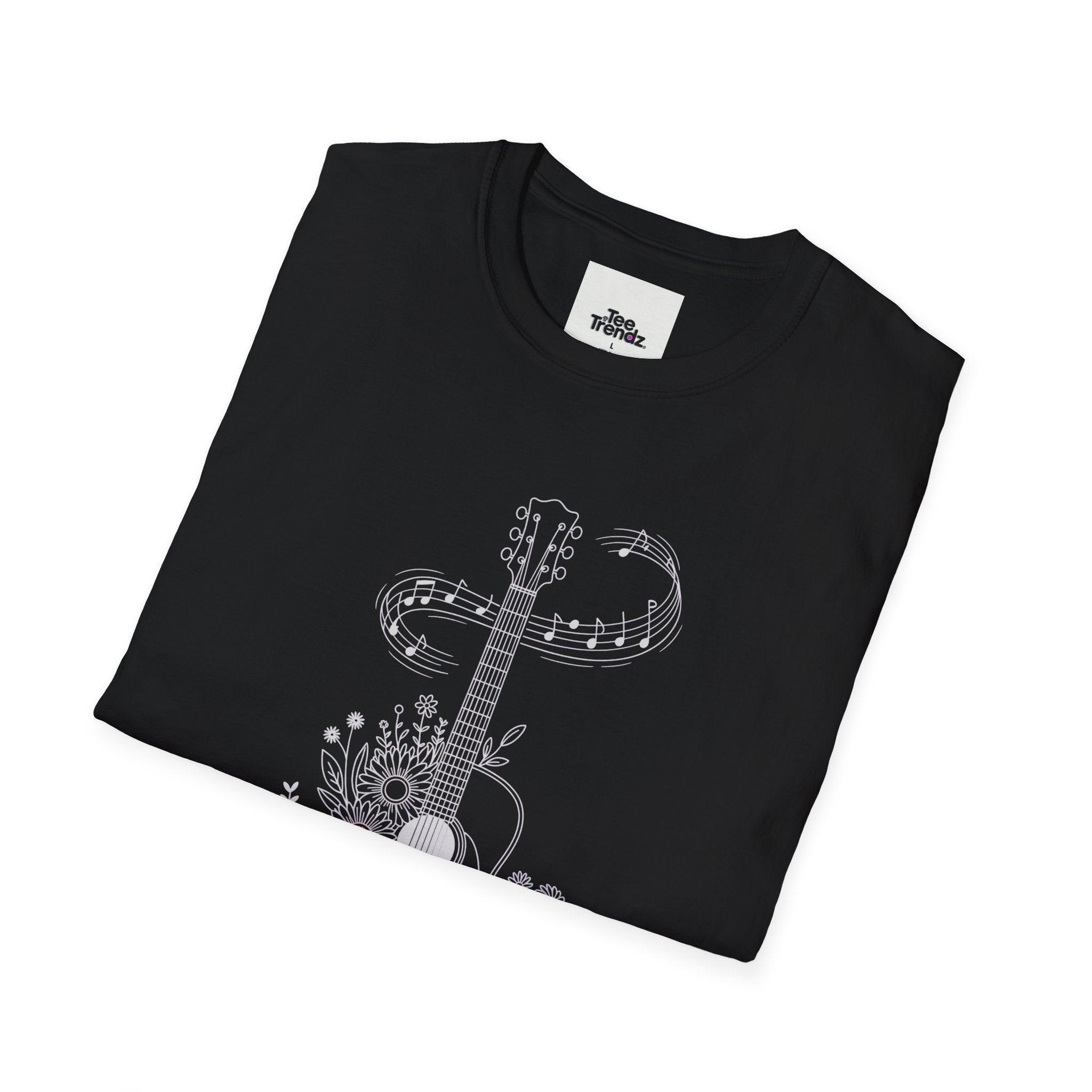 Acoustic Floral Guitar T-Shirt — 'A Heartwide Water I...' Music Tee for Songwriters & Folk Lovers