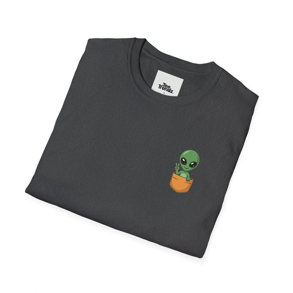 Alien Pocket T-Shirt — Cute Green Alien in Pocket Graphic Tee