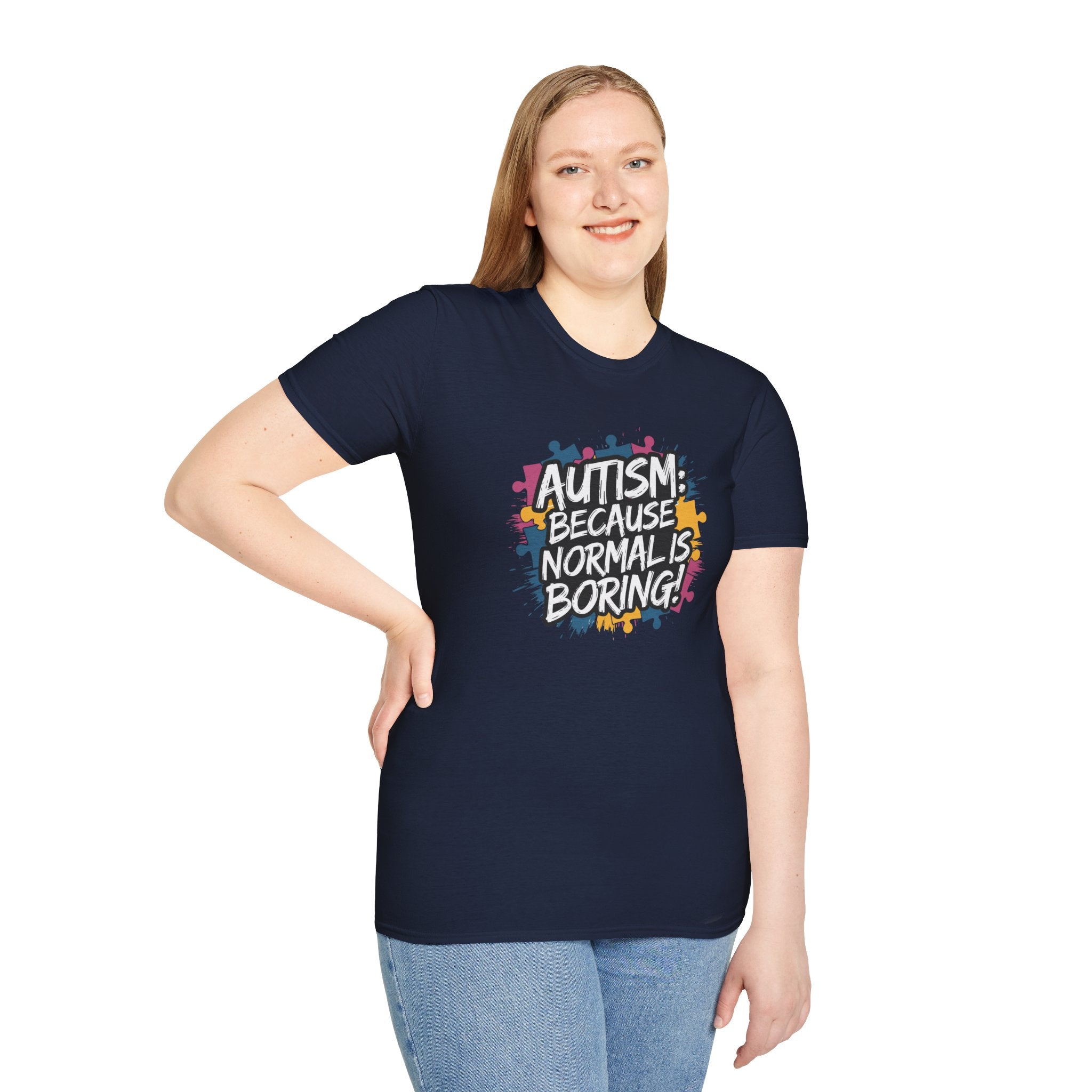 Autism Because Normal Is Boring T-Shirt — Colorful Puzzle Piece Awareness Tee