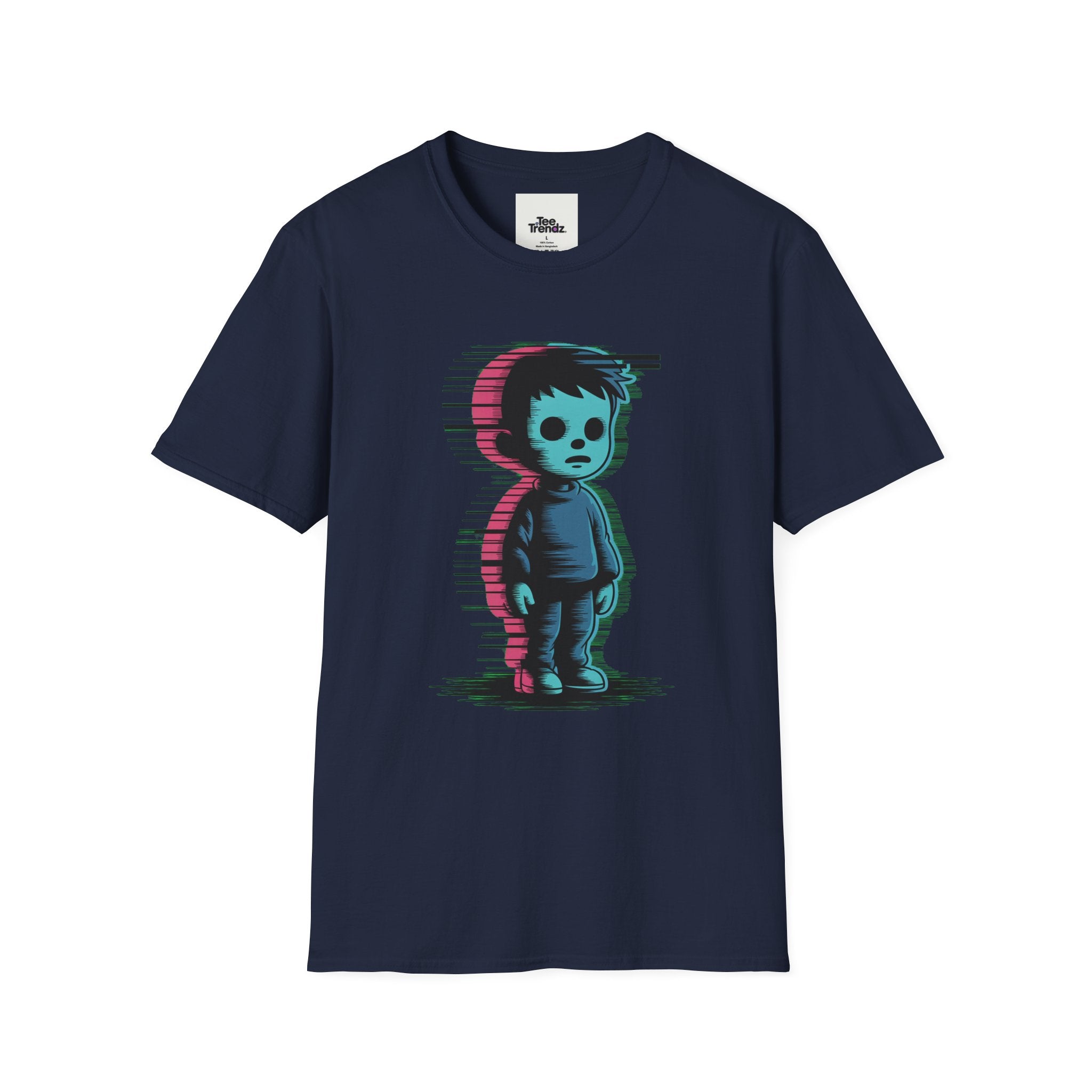 Glitch Kid Graphic T-Shirt — Retro Neon Horror Cute Tee