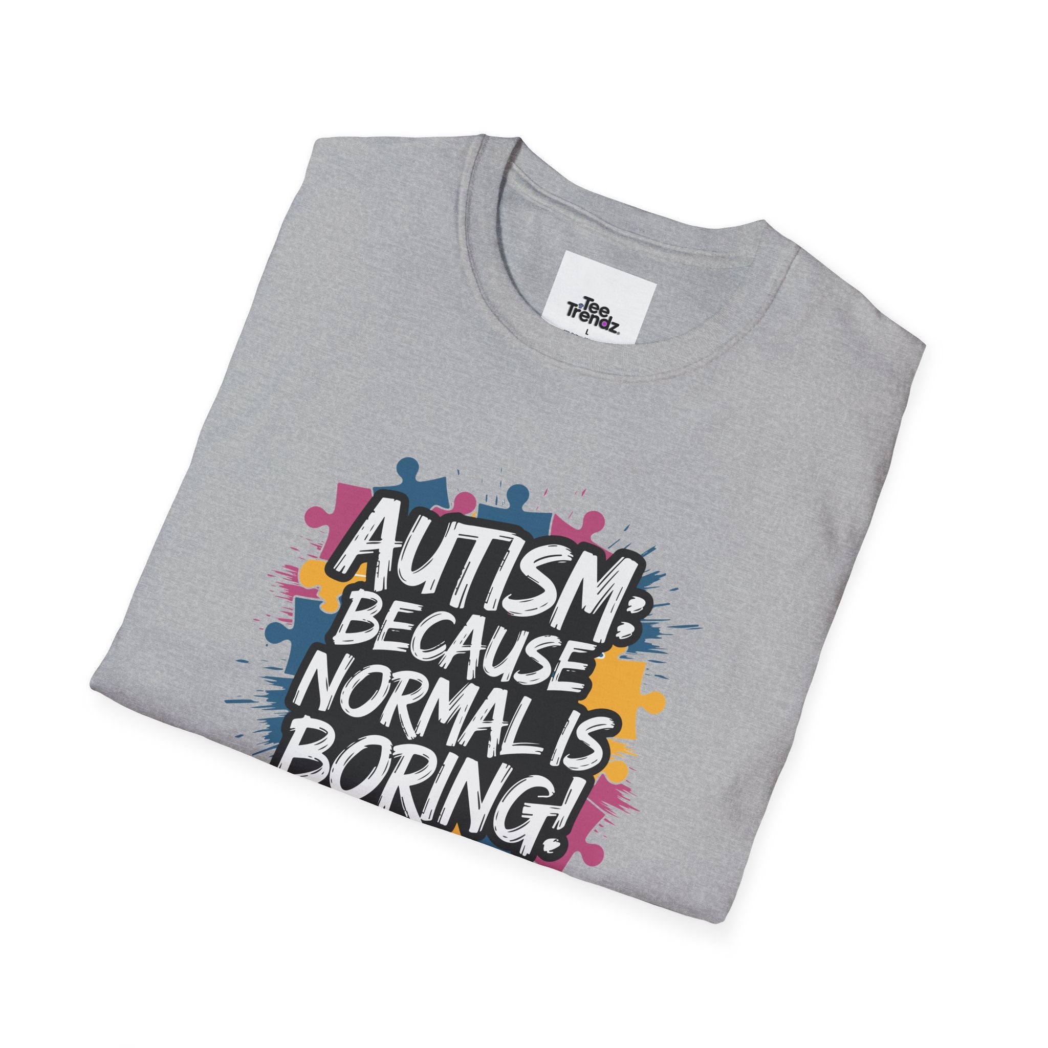 Autism Because Normal Is Boring T-Shirt — Colorful Puzzle Piece Awareness Tee