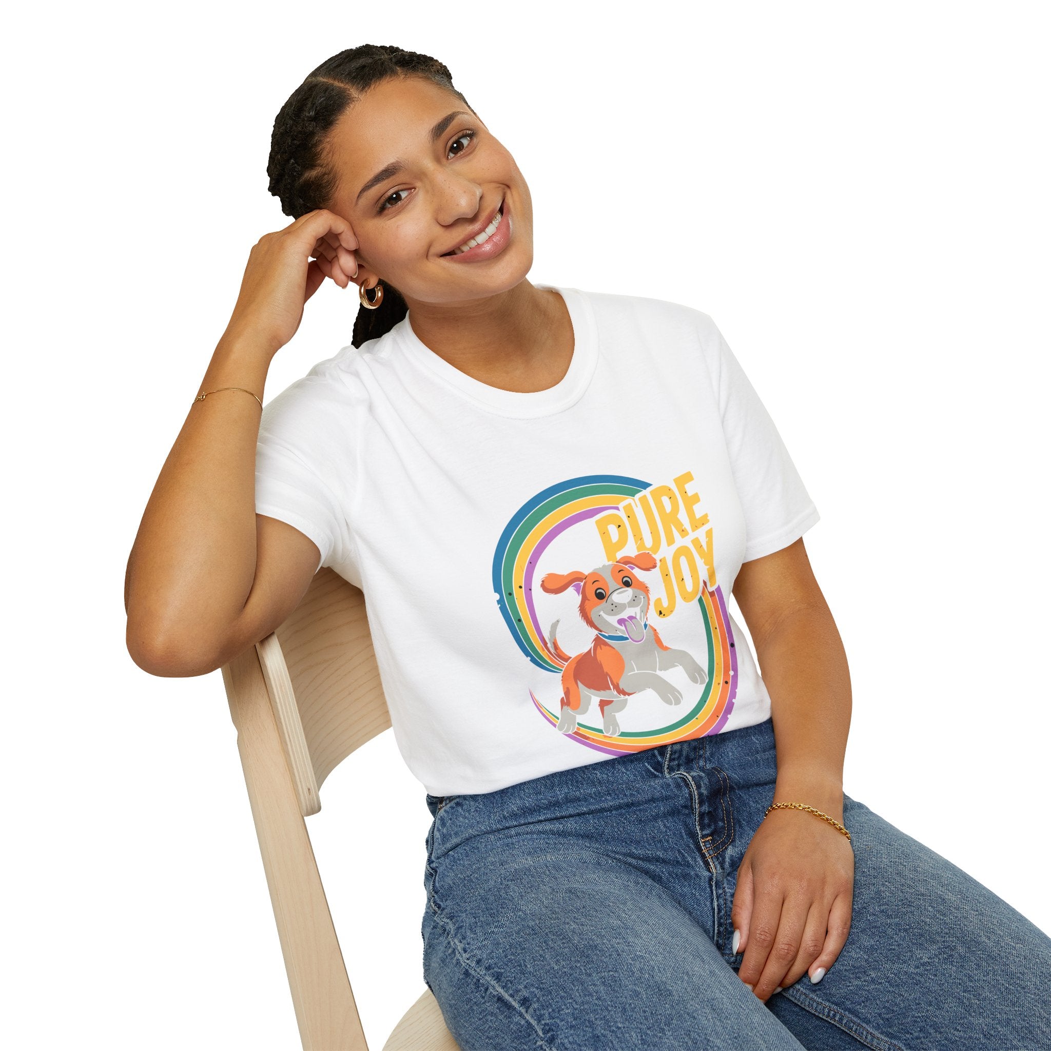 Pure Joy Dog T-Shirt – Playful Beagle Graphic Tee with Rainbow