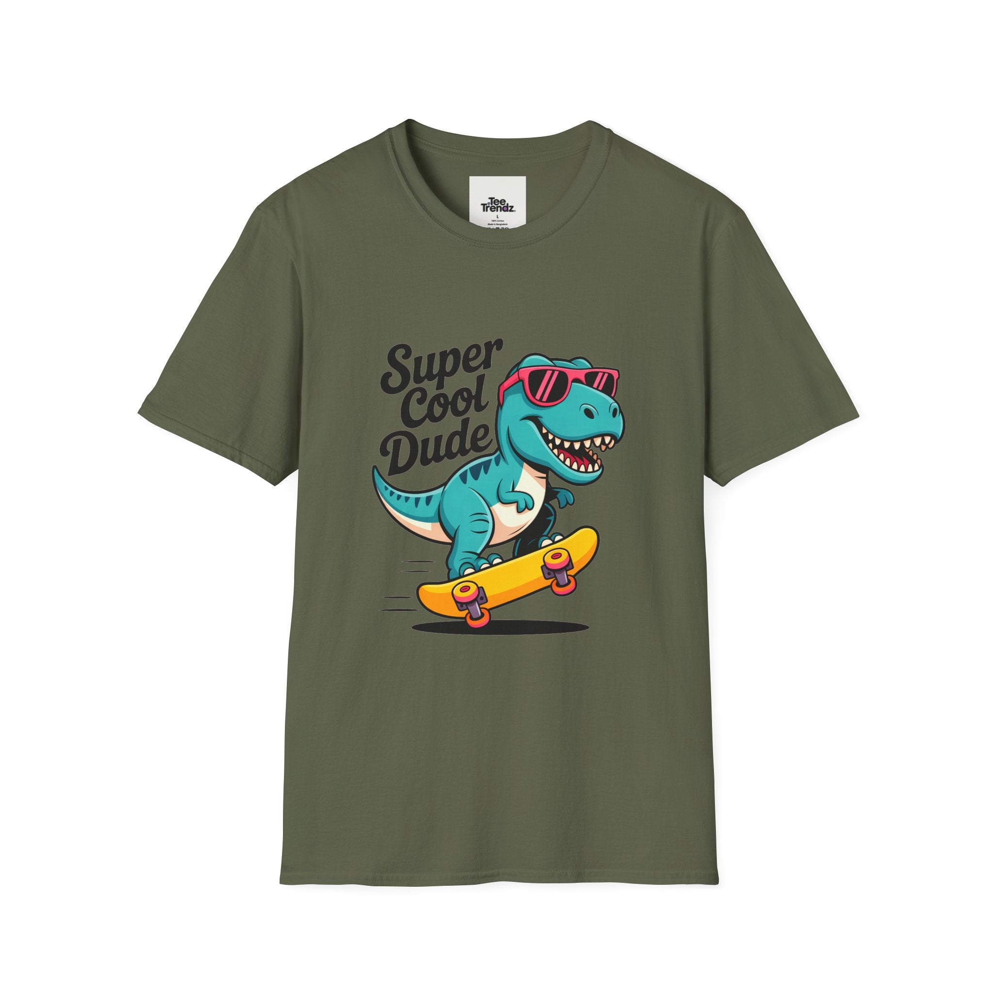 Kids Skateboard T‑Shirt — "Super Cool Dude" Dino Graphic Tee