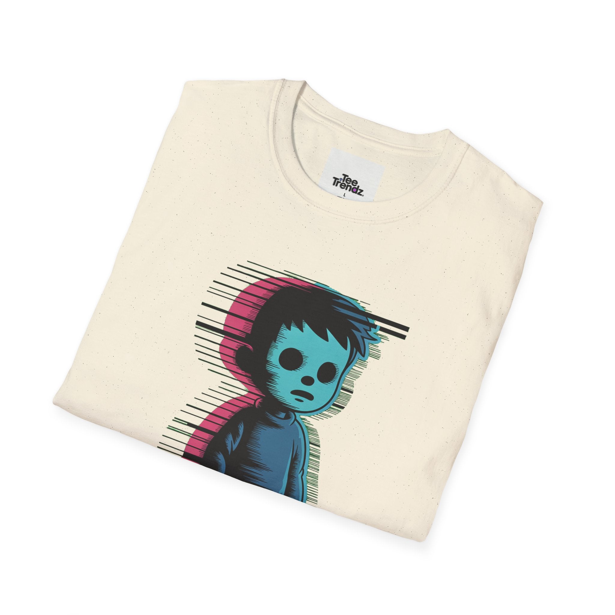 Glitch Kid Graphic T-Shirt — Retro Neon Horror Cute Tee
