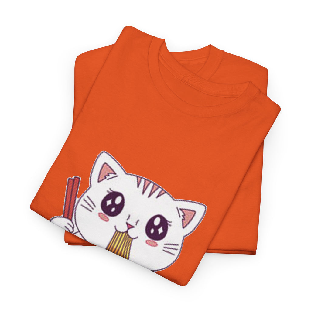 Cute Cat Ramen Tee – Kawaii Kitty Eating Noodles Graphic Shirt