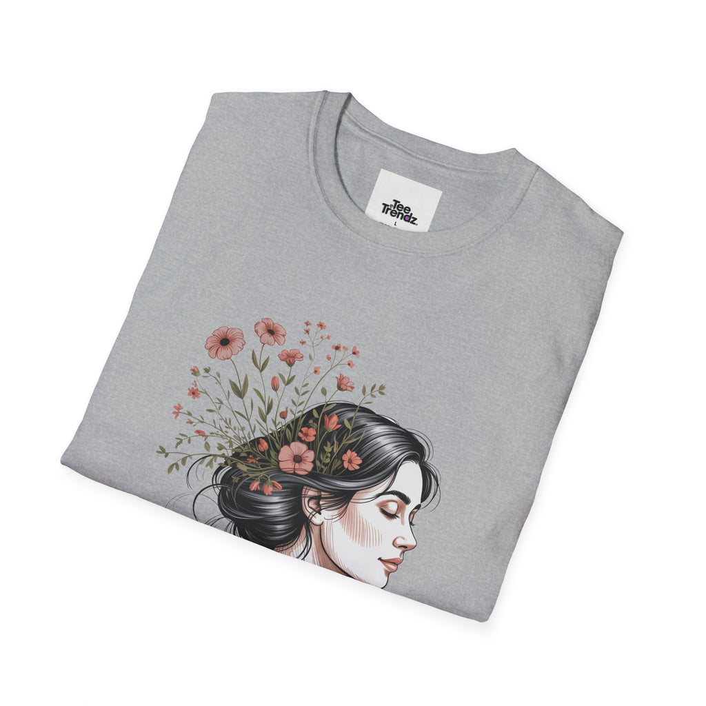 T-Shirt — "Rooted & Wild" Floral Woman Illustration | Boho Nature Tee for Women