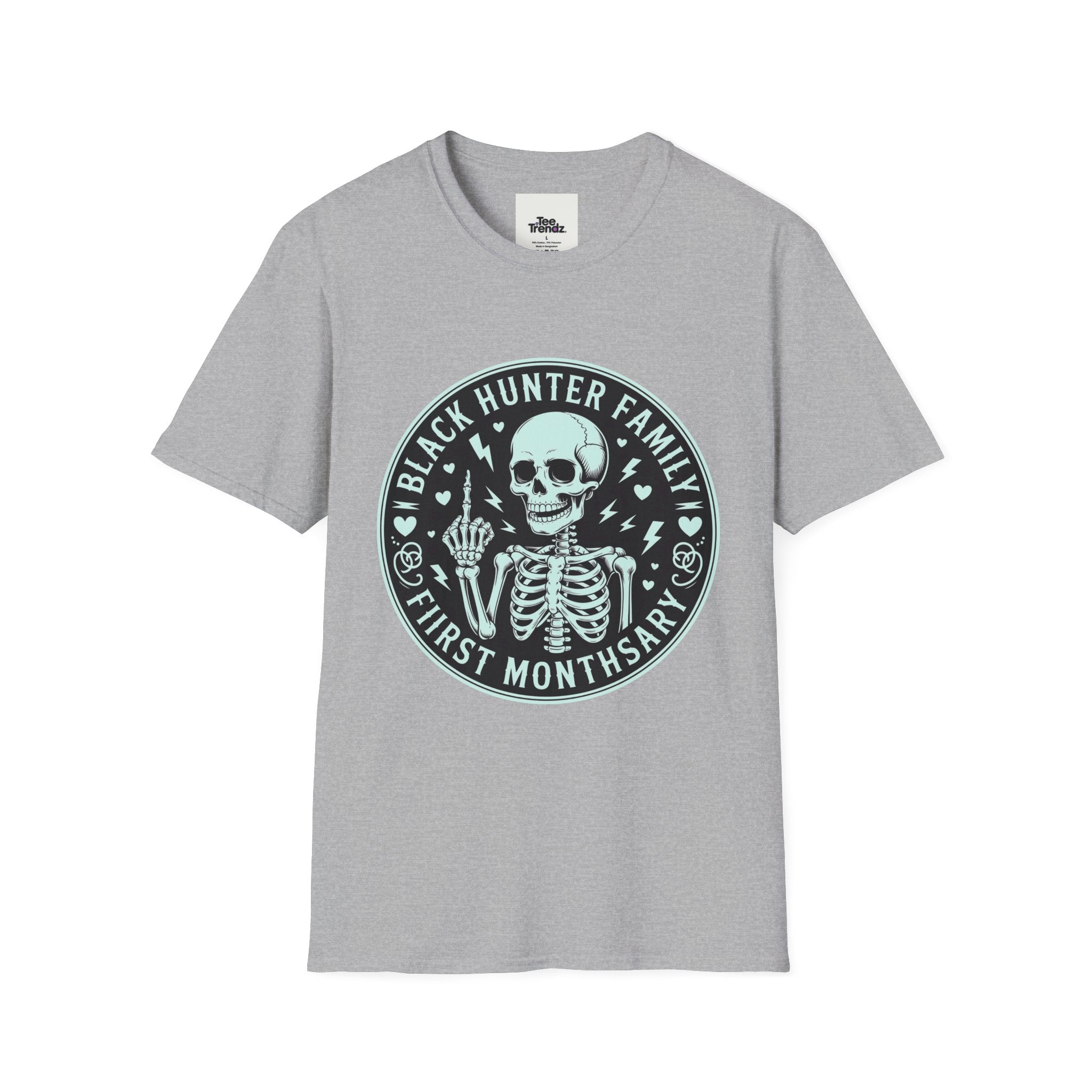 First Months Skeleton Family T-Shirt — "Black Hunter Family" Newborn Milestone Tee
