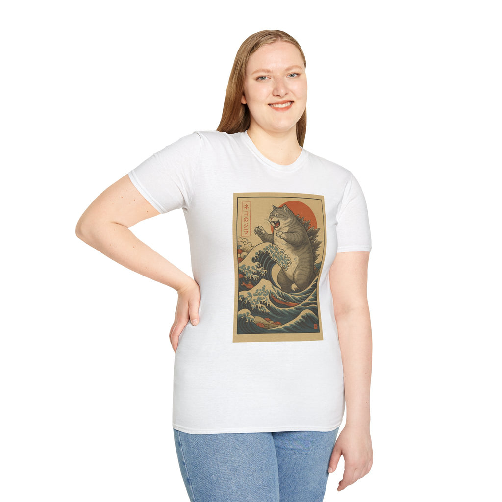 Katana Wave Cat T-Shirt — Vintage Japanese Wave Art Tee