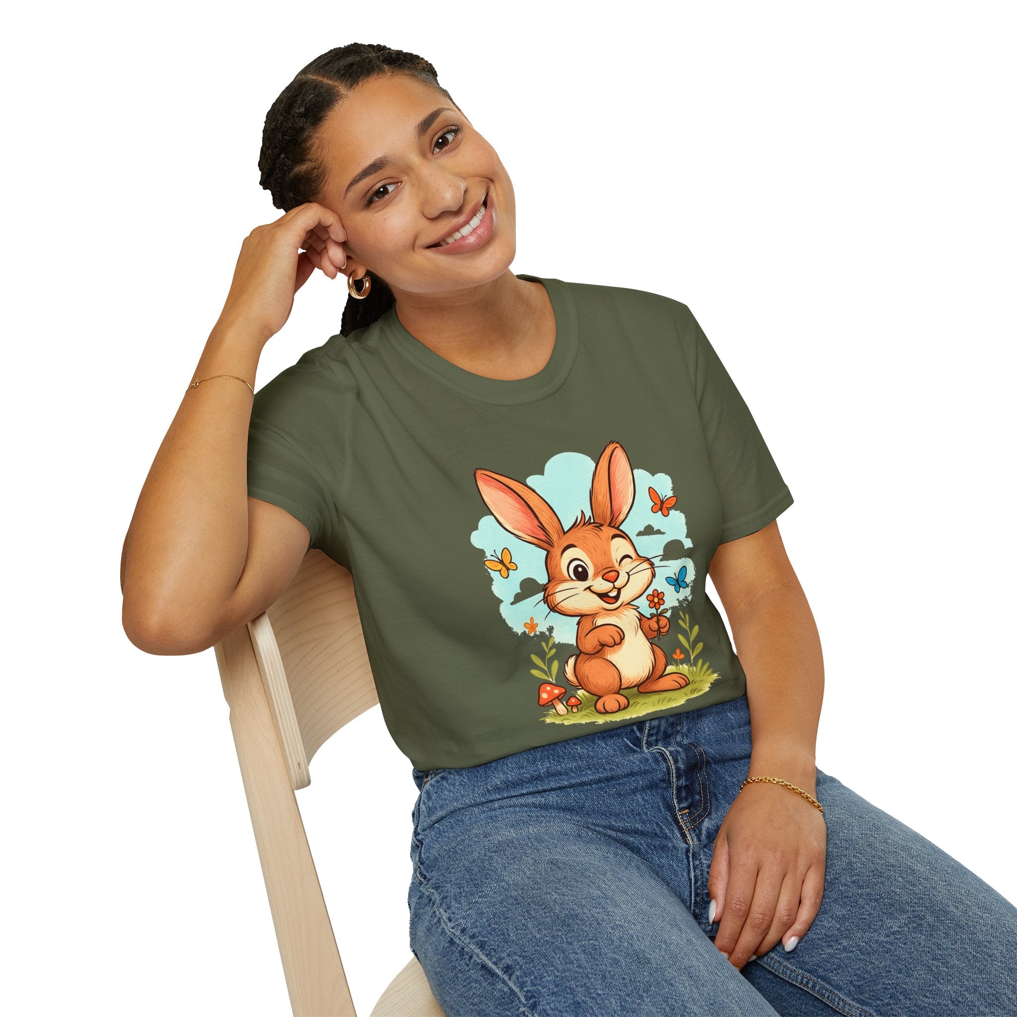 Cute Bunny Tee — Cartoon Rabbit with Butterflies Kids Easter Shirt
