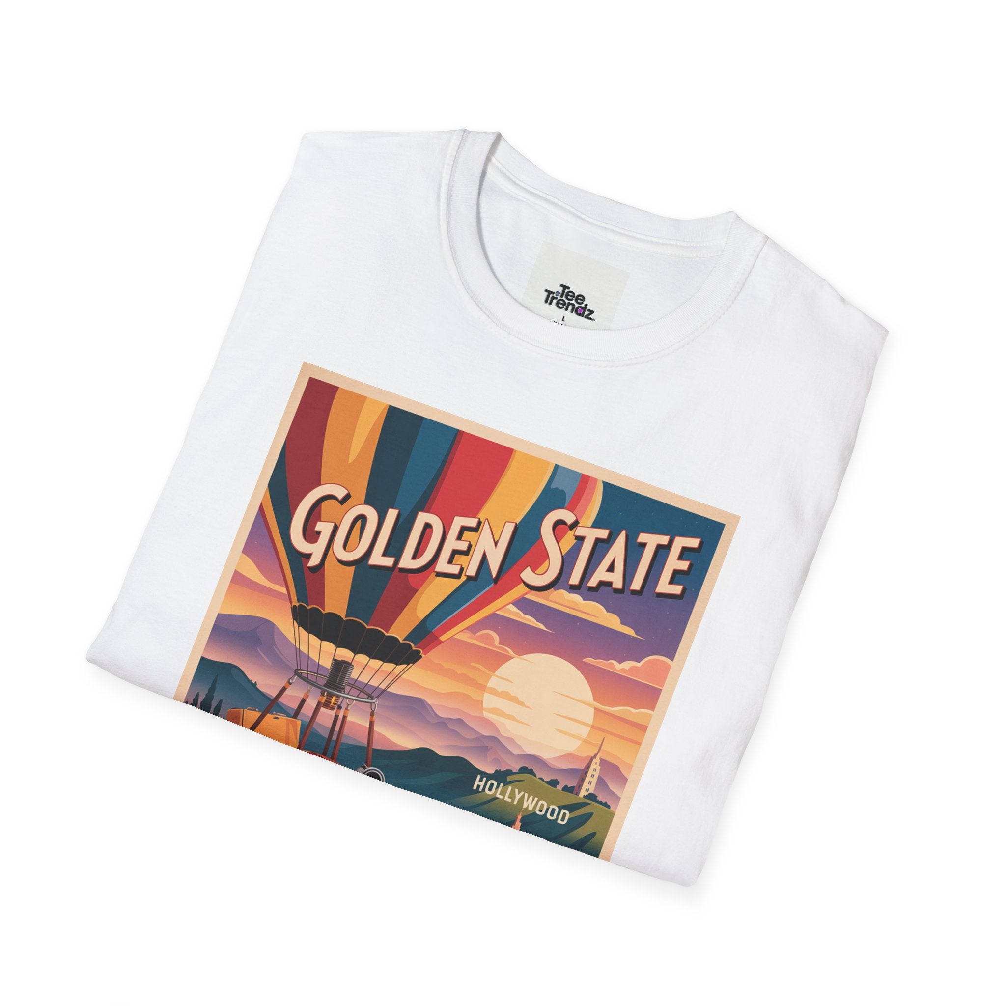 Golden State Hot Air Balloon T-Shirt — Vintage Travel Poster Tee