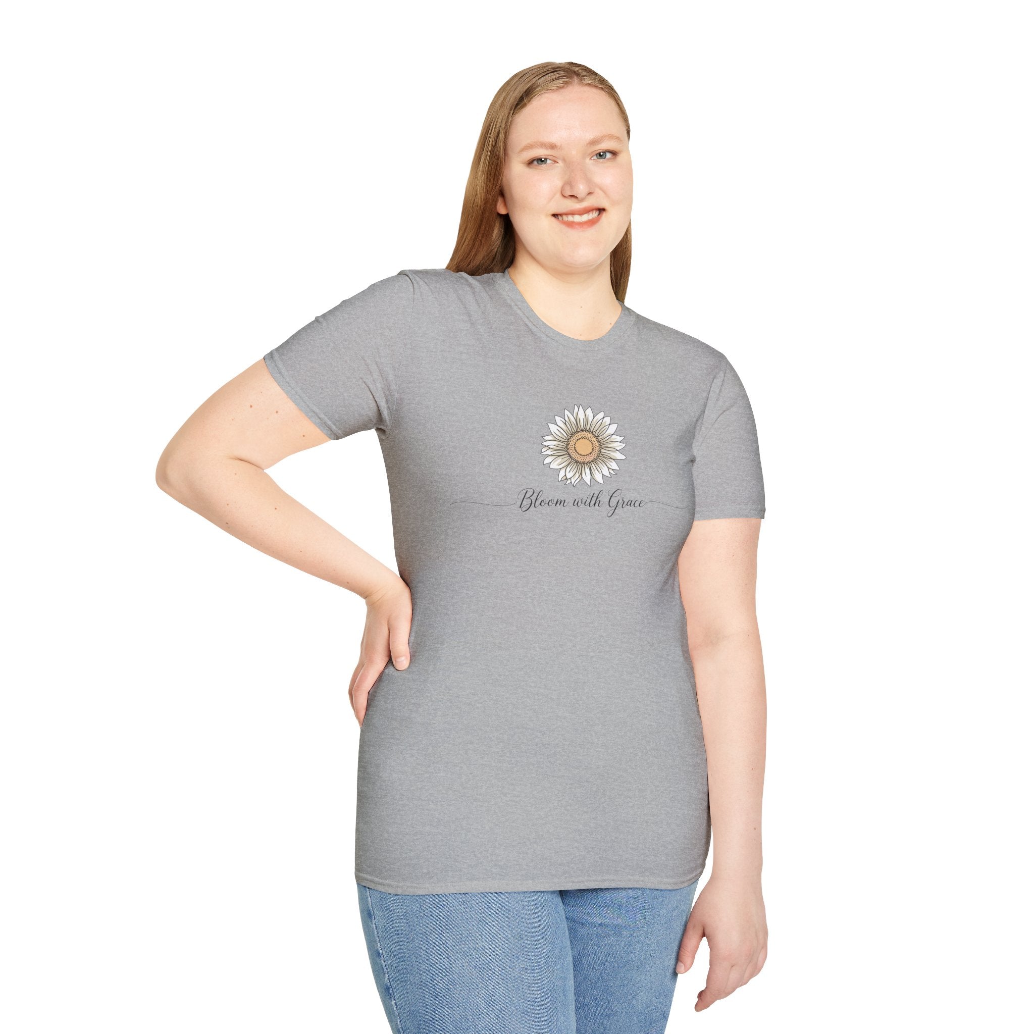 “Bloom with Grace” Sunflower T-Shirt — Floral Inspirational Graphic Tee