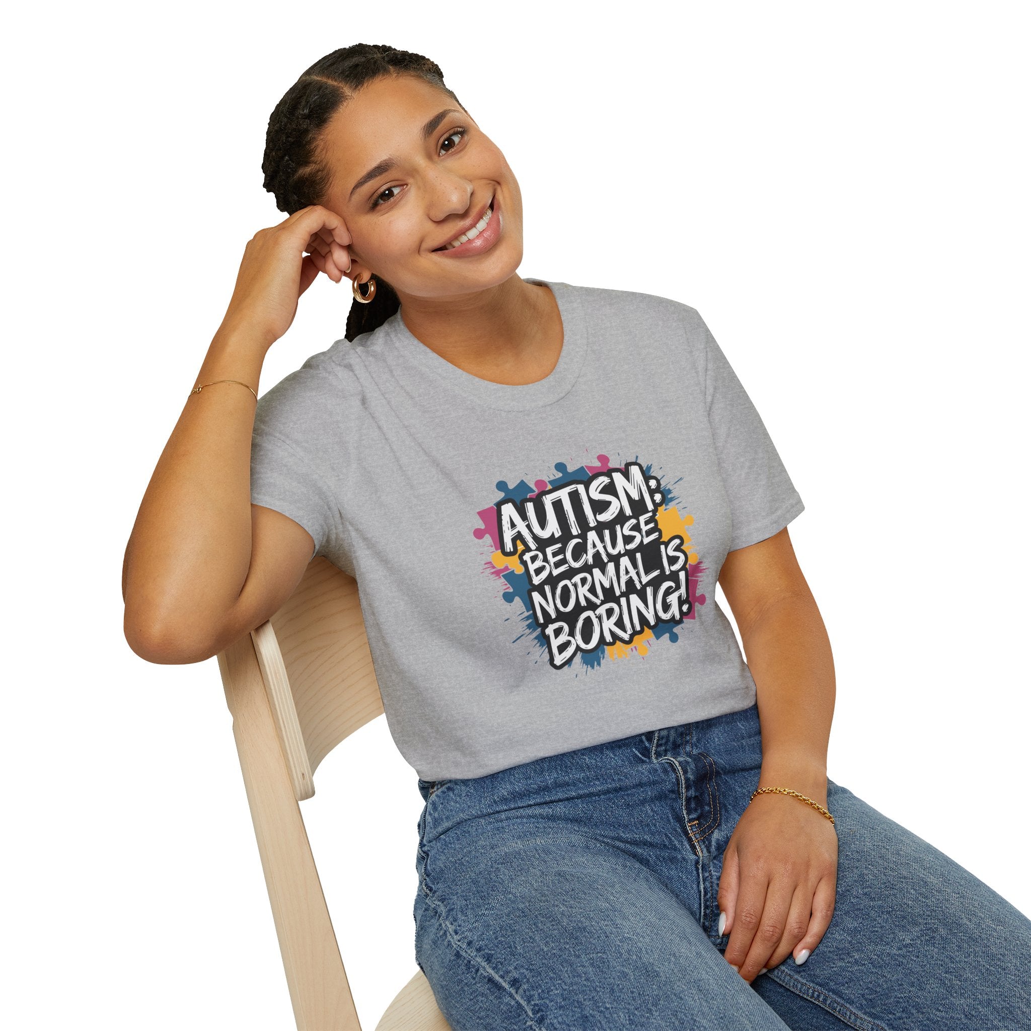 Autism Because Normal Is Boring T-Shirt — Colorful Puzzle Piece Awareness Tee