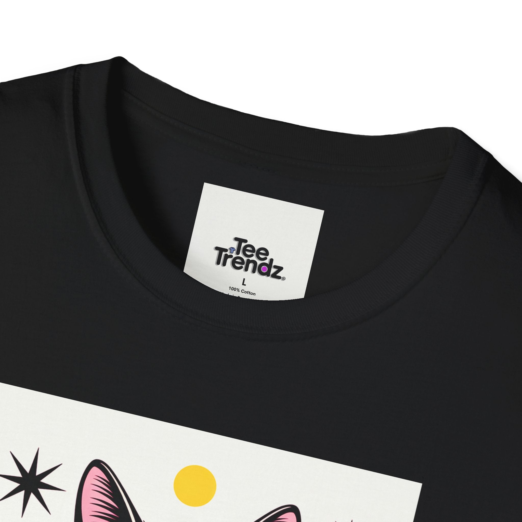 Black Cat Graphic T-Shirt — Retro Sunset Cat Illustration