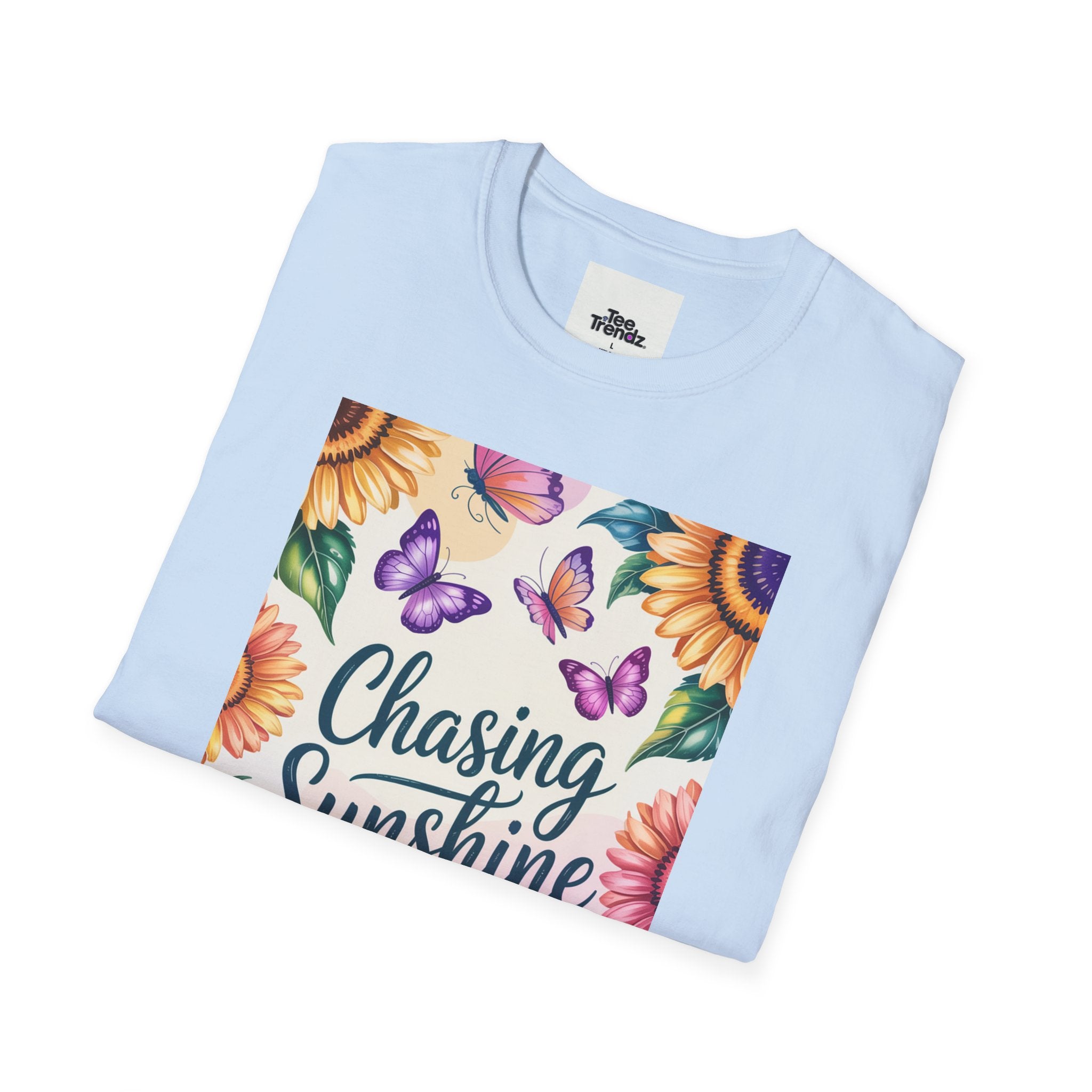 Chasing Sunshine T-Shirt — Floral Sunflower & Butterfly Graphic Tee