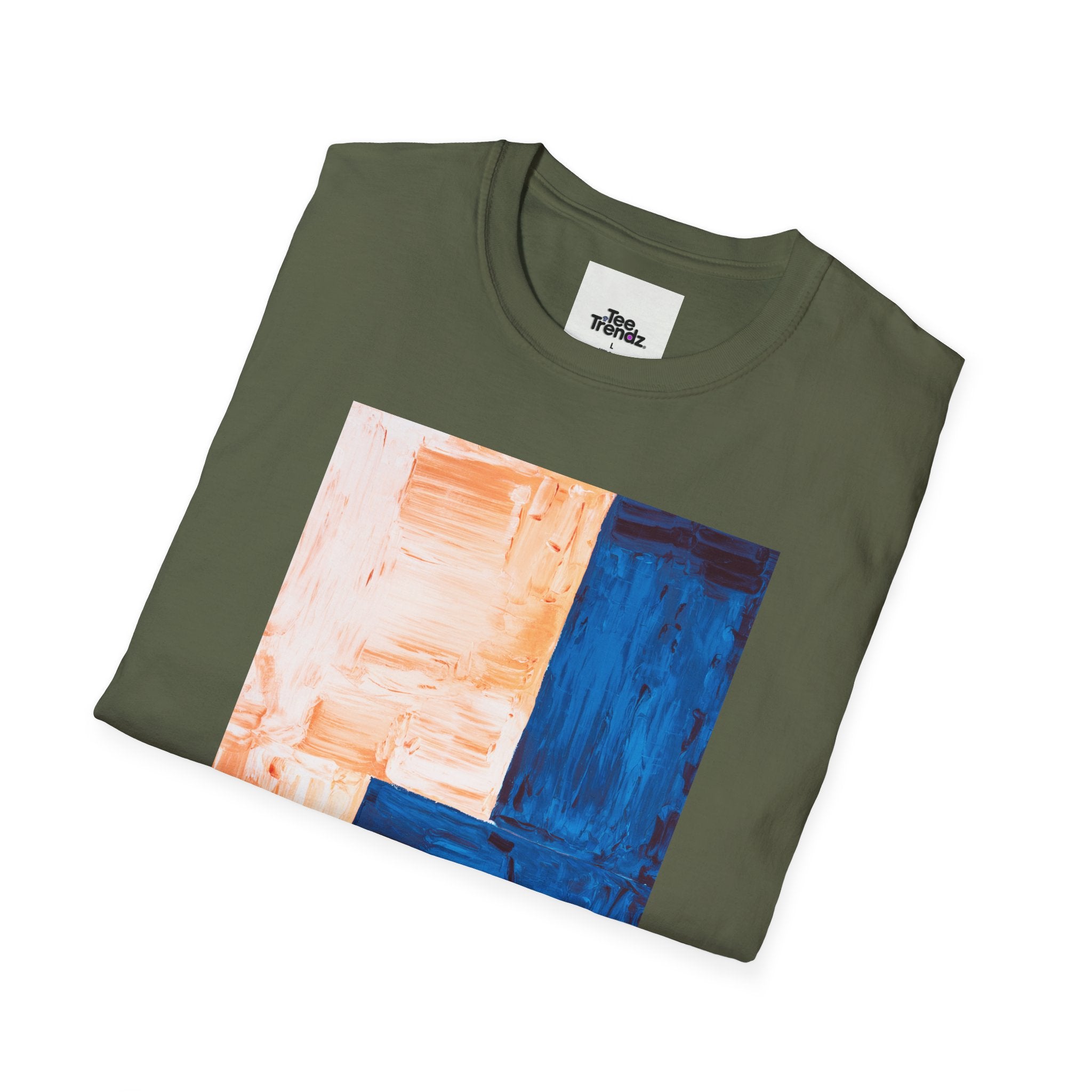 Abstract Color Block T-Shirt — Blue & Peach Modern Art Tee