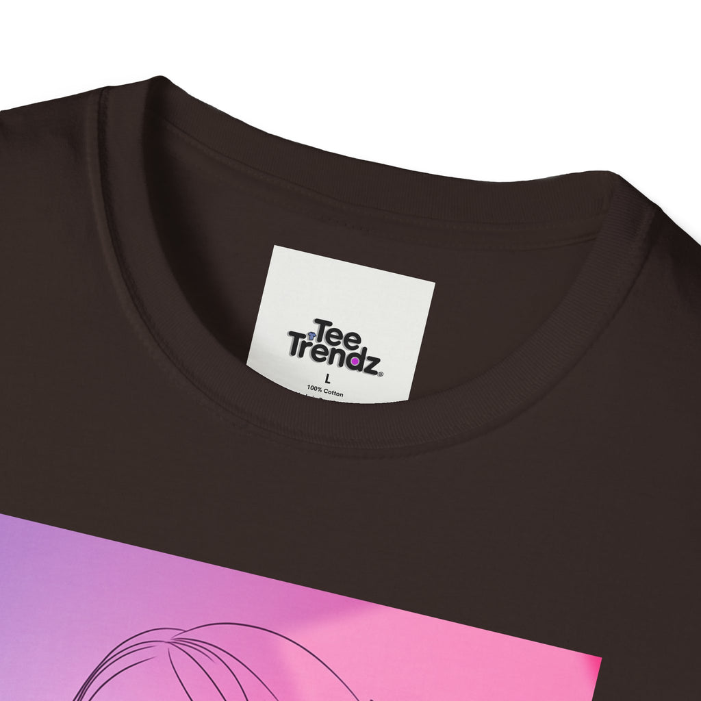 Floral Muse Tee — Pink to Blue Gradient Sunflower Portrait T-Shirt