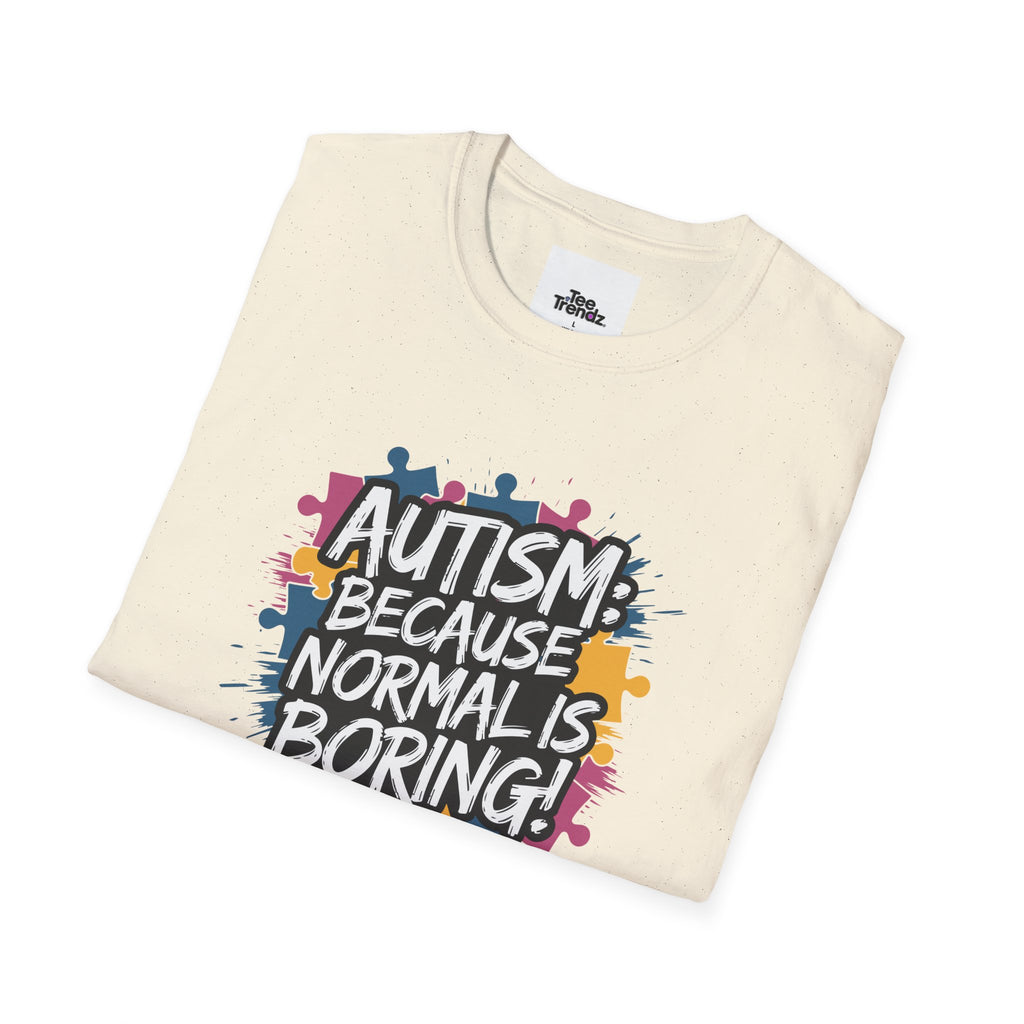 Autism Because Normal Is Boring T-Shirt — Colorful Puzzle Piece Awareness Tee