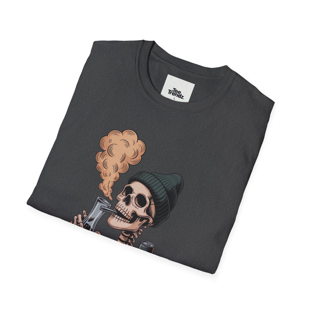 Skull Smoker T‑Shirt — "The Drunker" Vintage Skeleton Graphic Tee