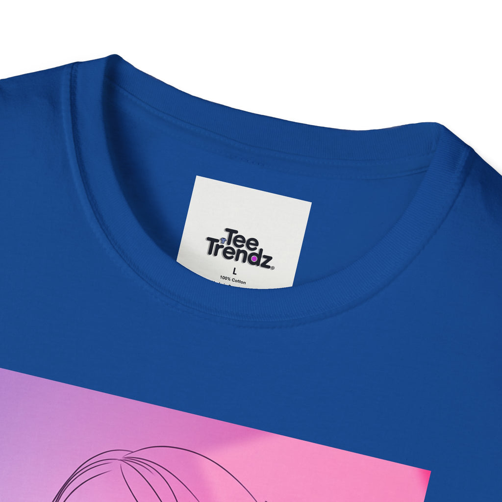 Floral Muse Tee — Pink to Blue Gradient Sunflower Portrait T-Shirt