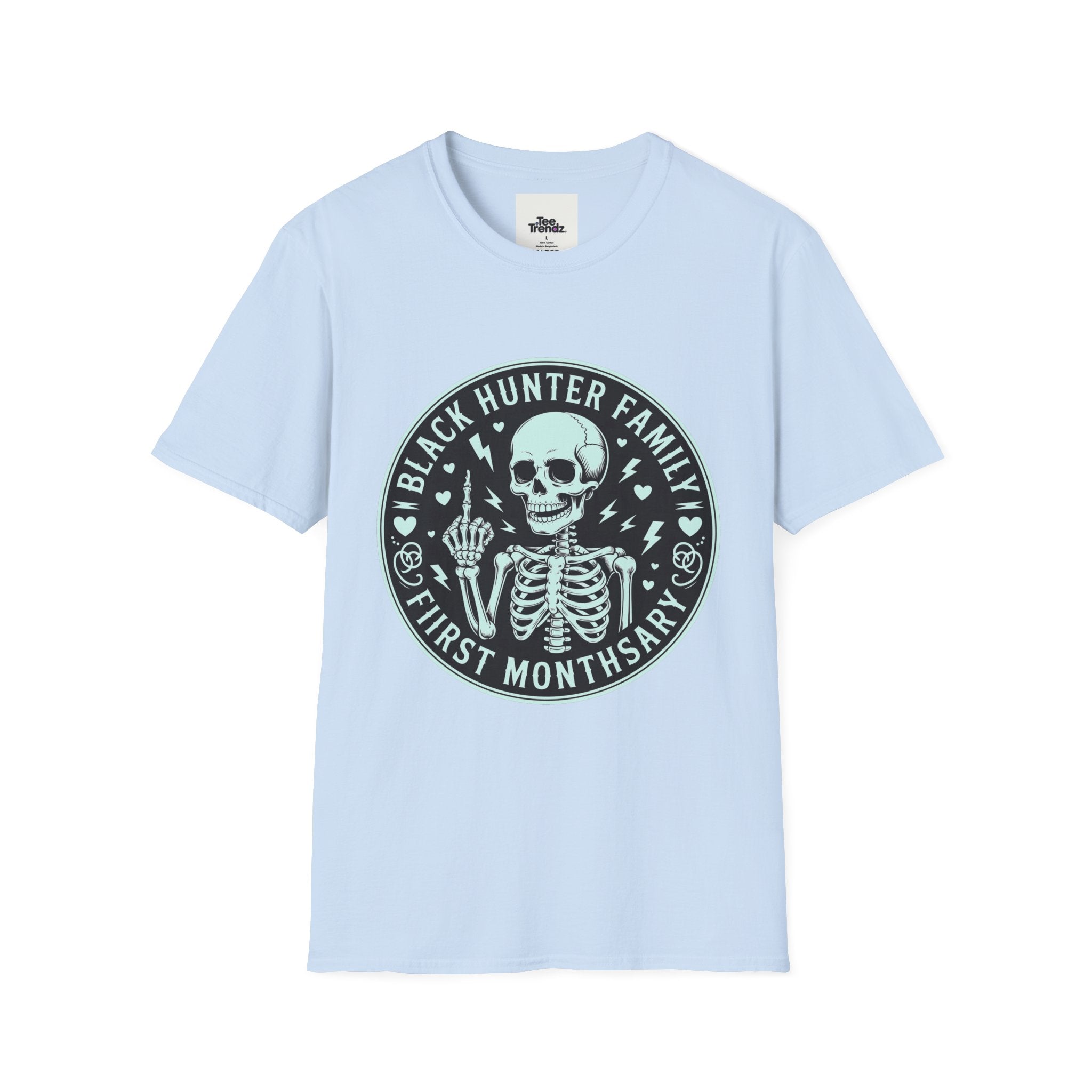First Months Skeleton Family T-Shirt — "Black Hunter Family" Newborn Milestone Tee