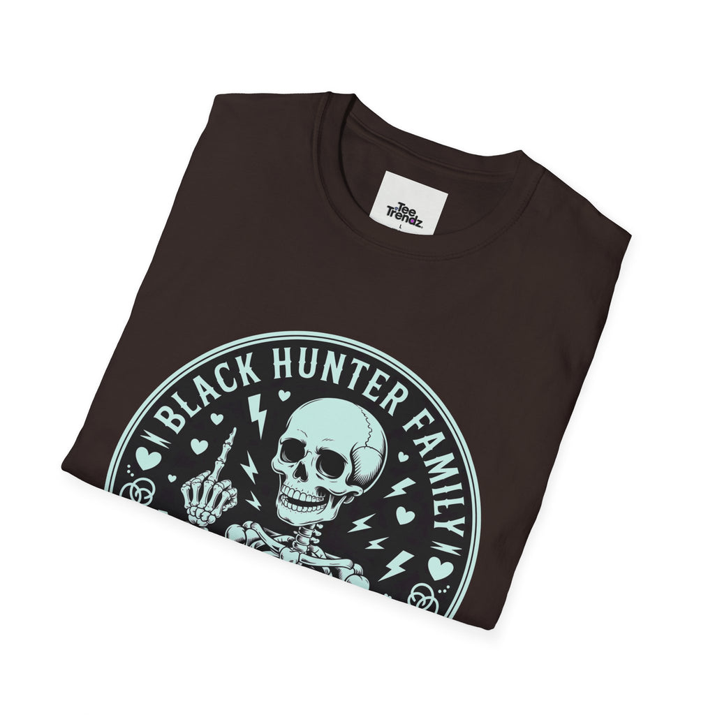 First Months Skeleton Family T-Shirt — "Black Hunter Family" Newborn Milestone Tee