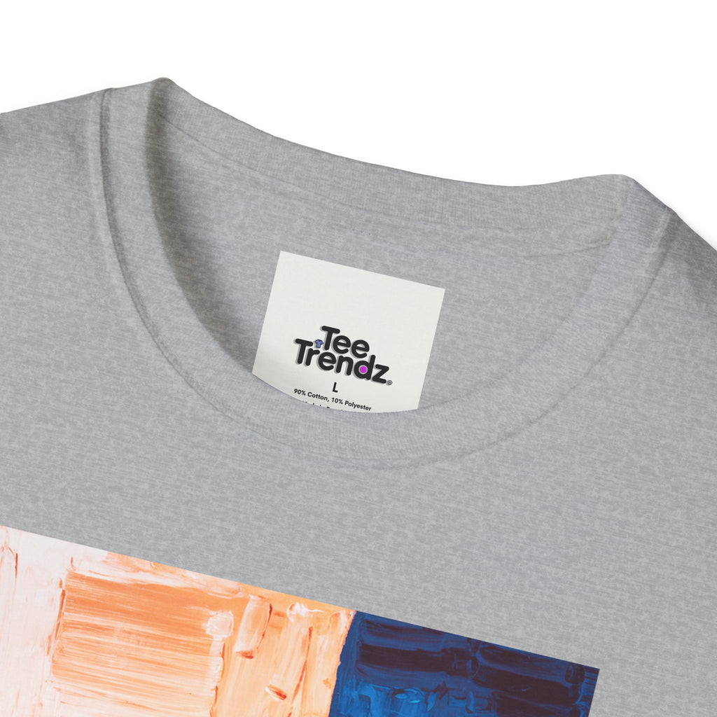 Abstract Color Block T-Shirt — Blue & Peach Modern Art Tee