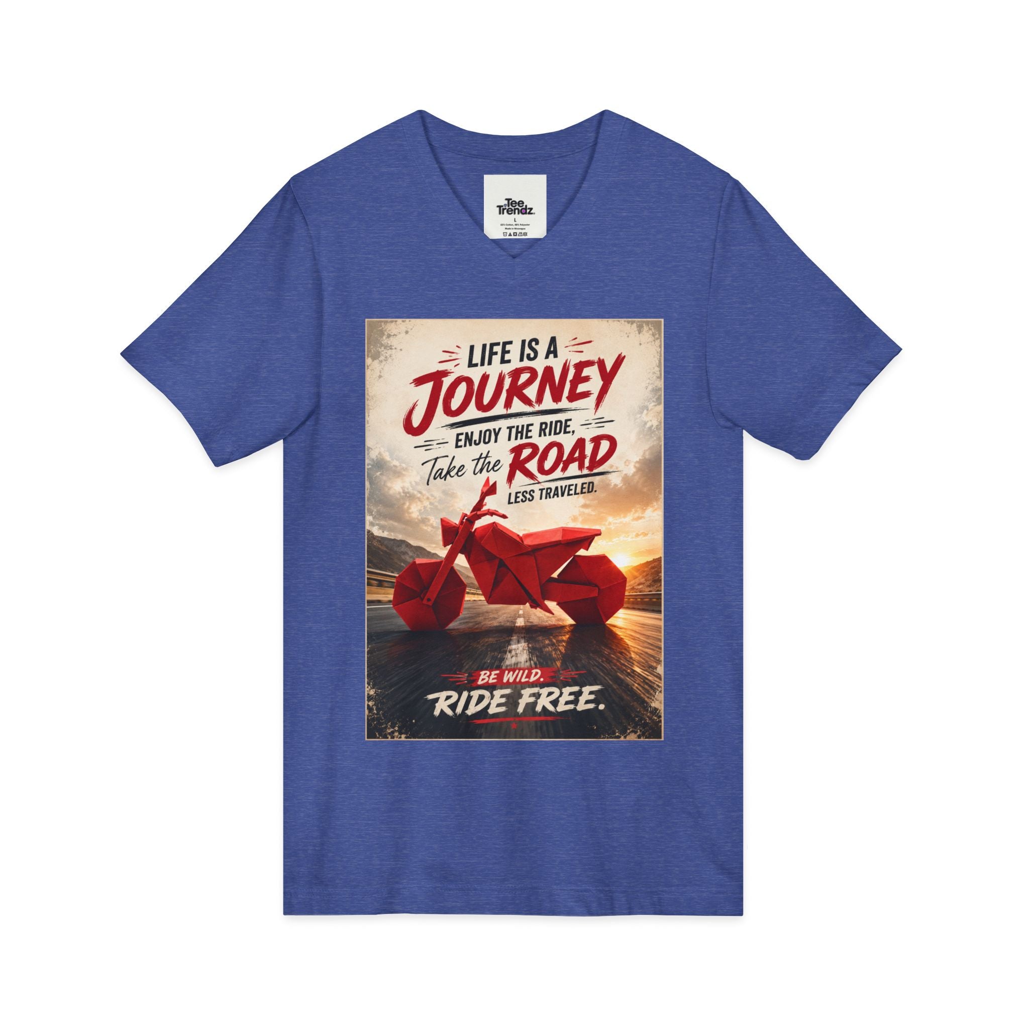 Journey Motorcycle V-Neck Tee — "Life Is a Journey, Enjoy the Ride" Graphic Shirt