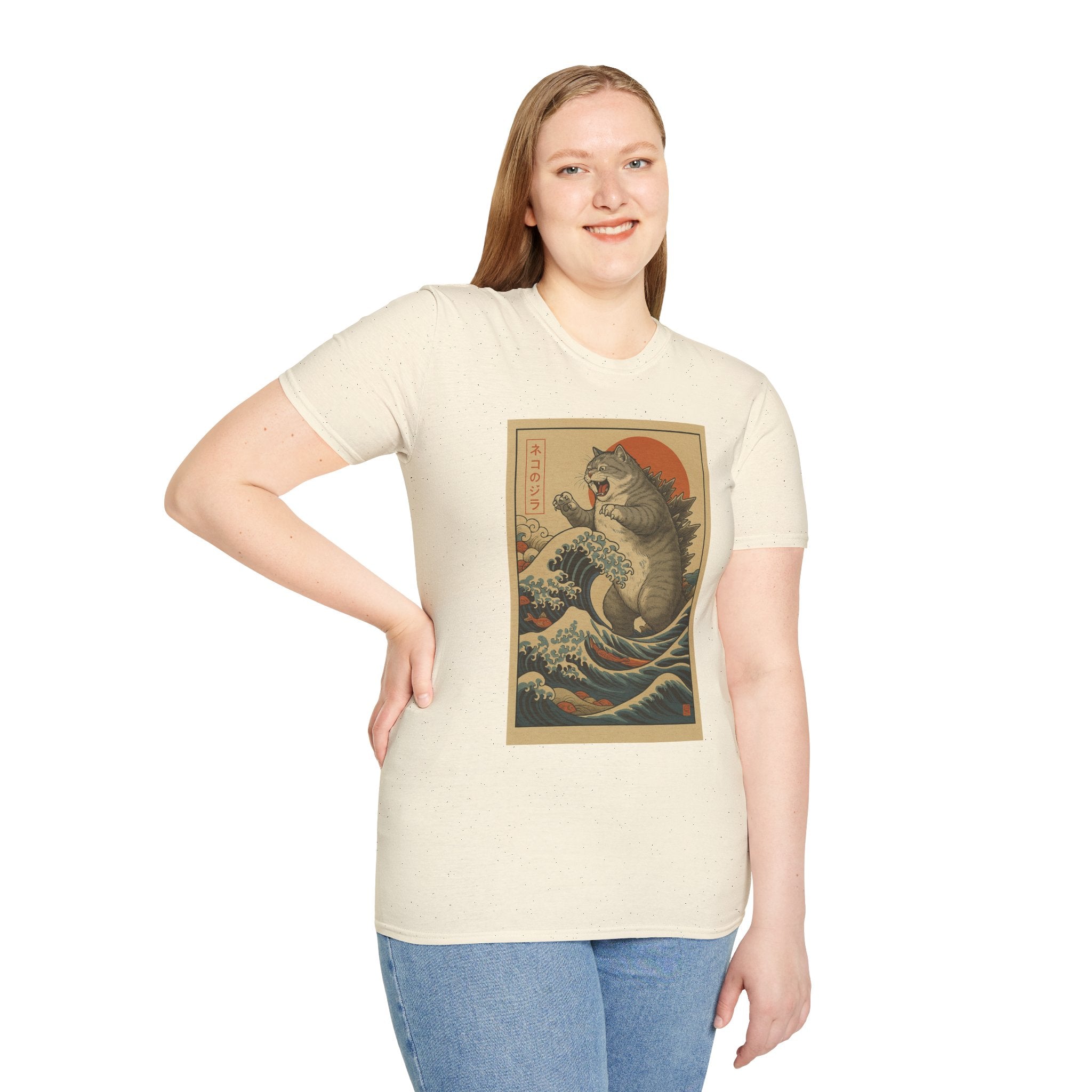 Katana Wave Cat T-Shirt — Vintage Japanese Wave Art Tee