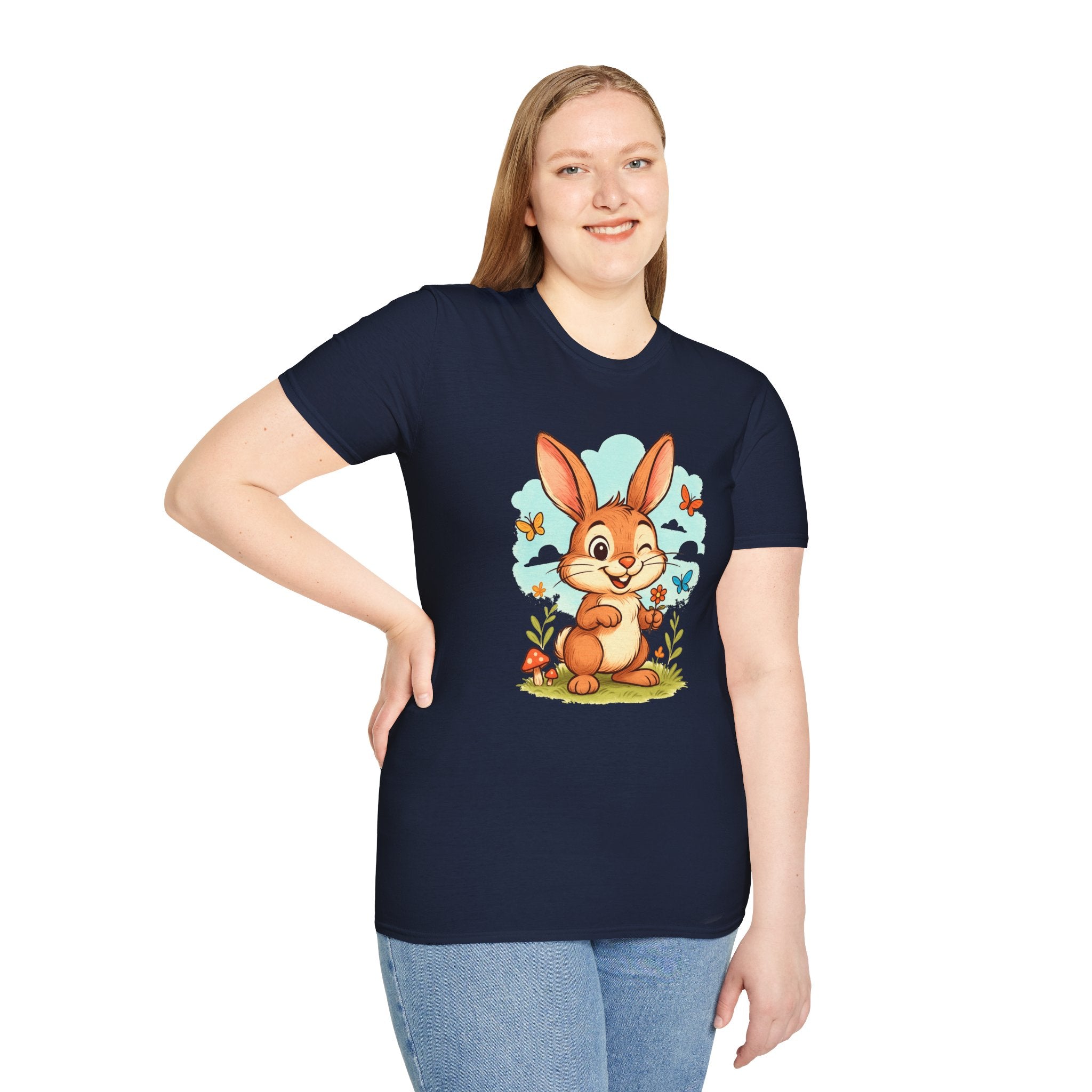 Cute Bunny Tee — Cartoon Rabbit with Butterflies Kids Easter Shirt