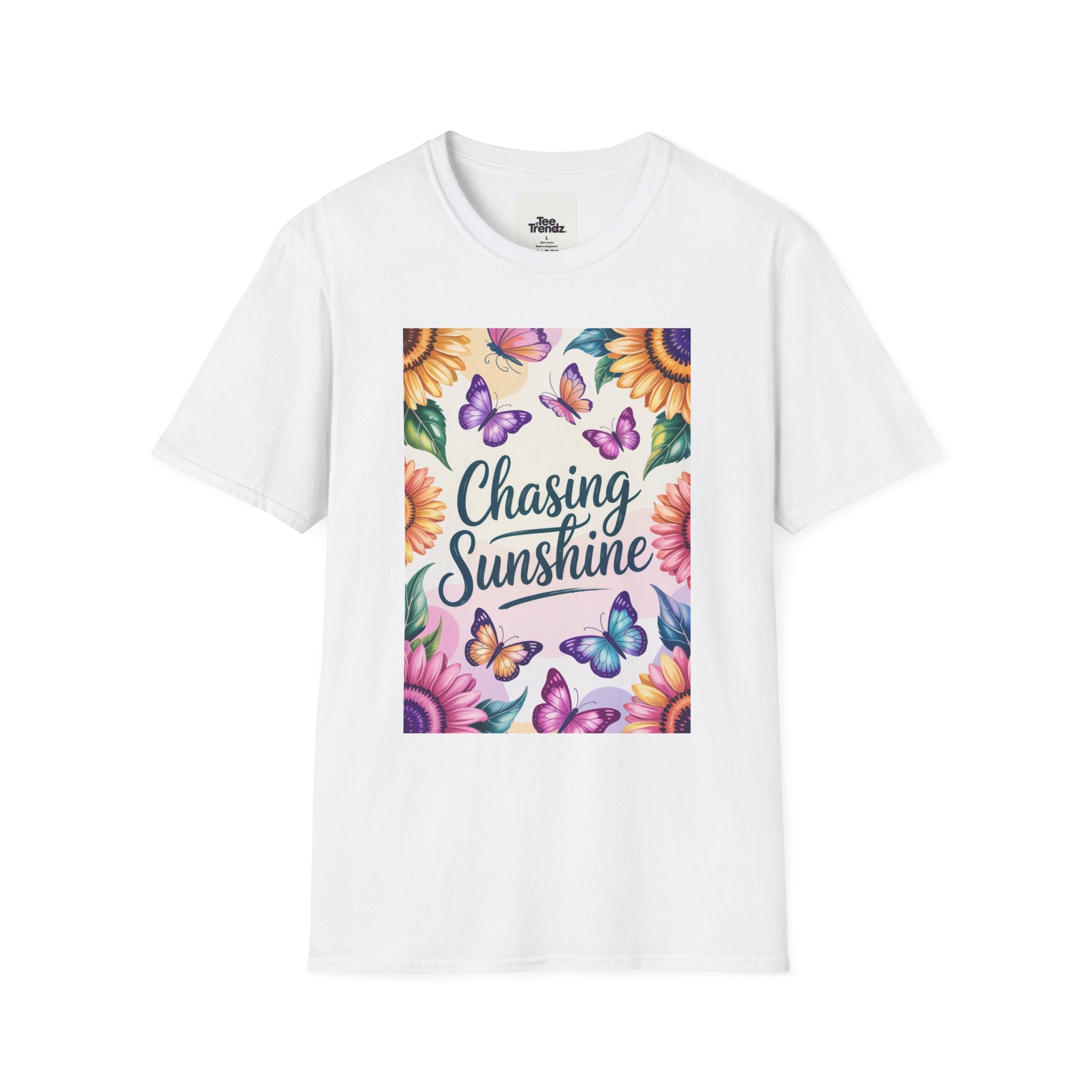 Chasing Sunshine T-Shirt — Floral Sunflower & Butterfly Graphic Tee