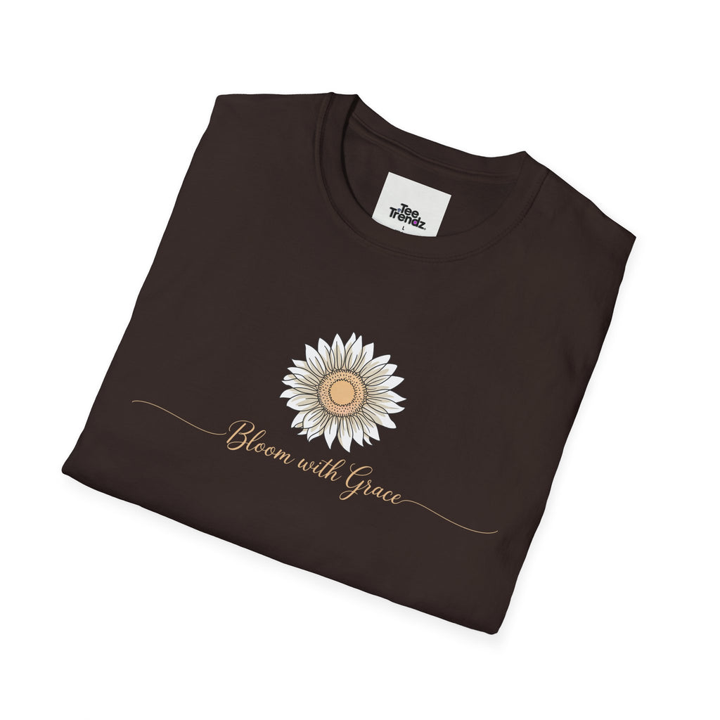 “Bloom with Grace” Sunflower T-Shirt — Floral Inspirational Graphic Tee