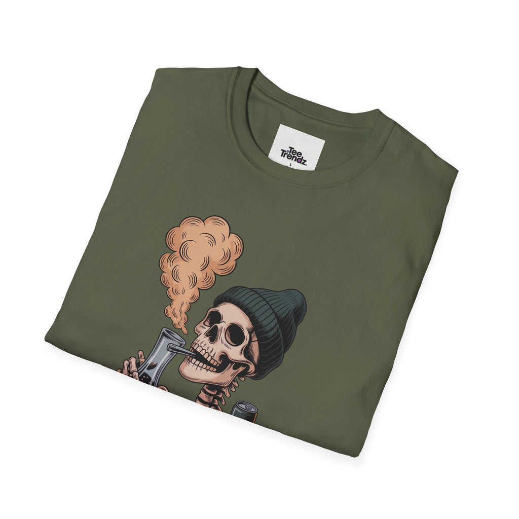 Skull Smoker T‑Shirt — "The Drunker" Vintage Skeleton Graphic Tee