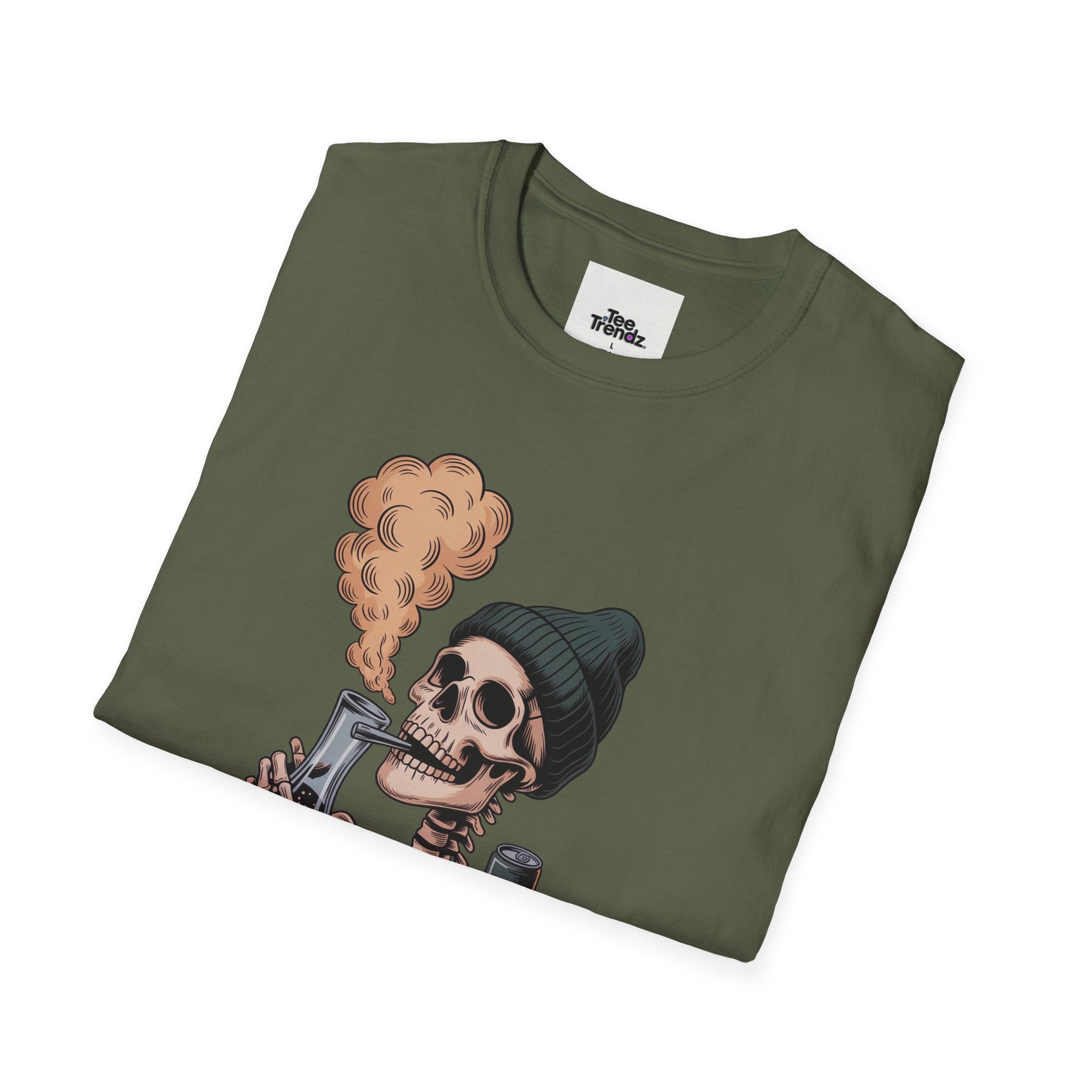 Skull Smoker T‑Shirt — "The Drunker" Vintage Skeleton Graphic Tee