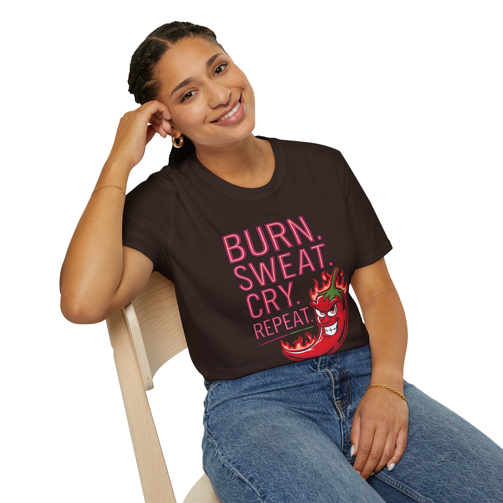 Burn. Sweat. Cry. Repeat. T-Shirt — Spicy Fitness Motivation Tee