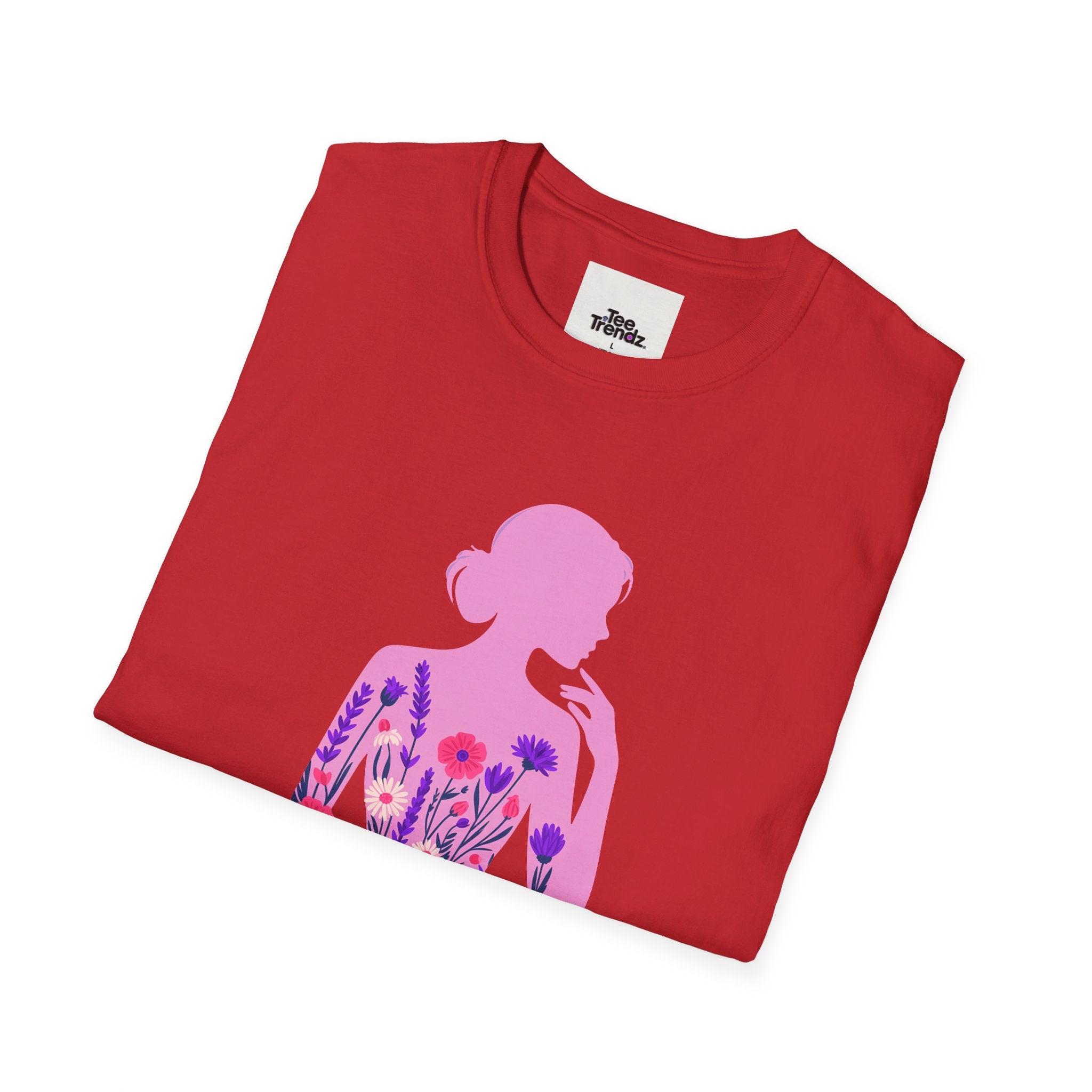 Floral Silhouette Tee — Pink Woman Dress Flower Graphic T-Shirt
