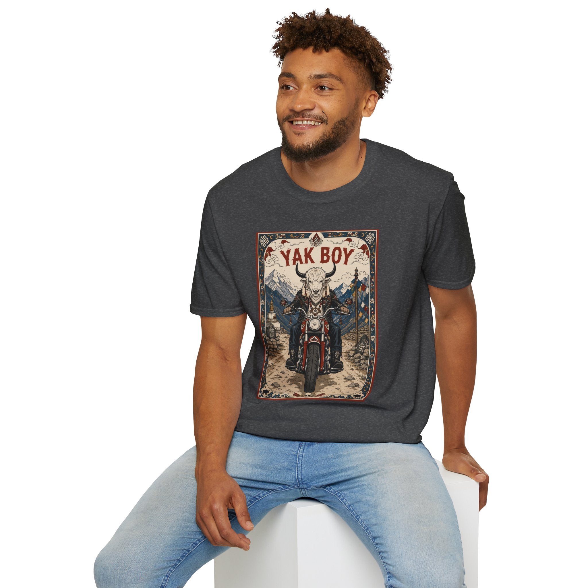 Yak Boy Motorcycle Graphic T‑Shirt — Vintage Mountain Biker Tee