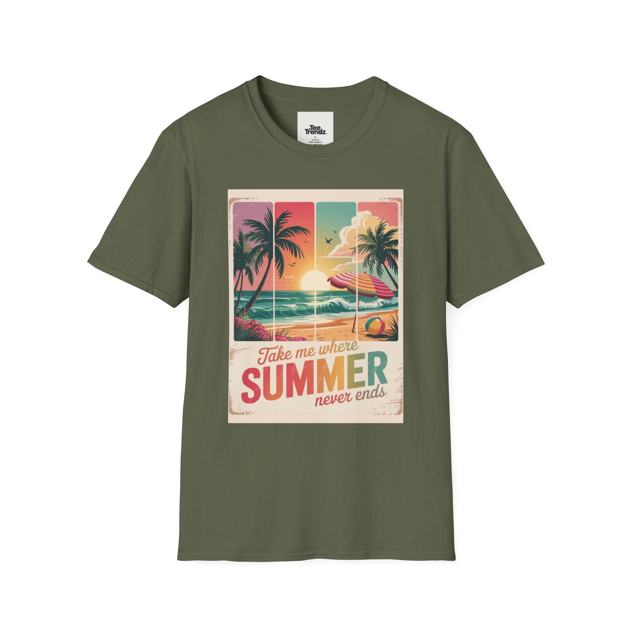 Summer Never Ends T-Shirt – Vintage Beach Sunset Graphic Tee