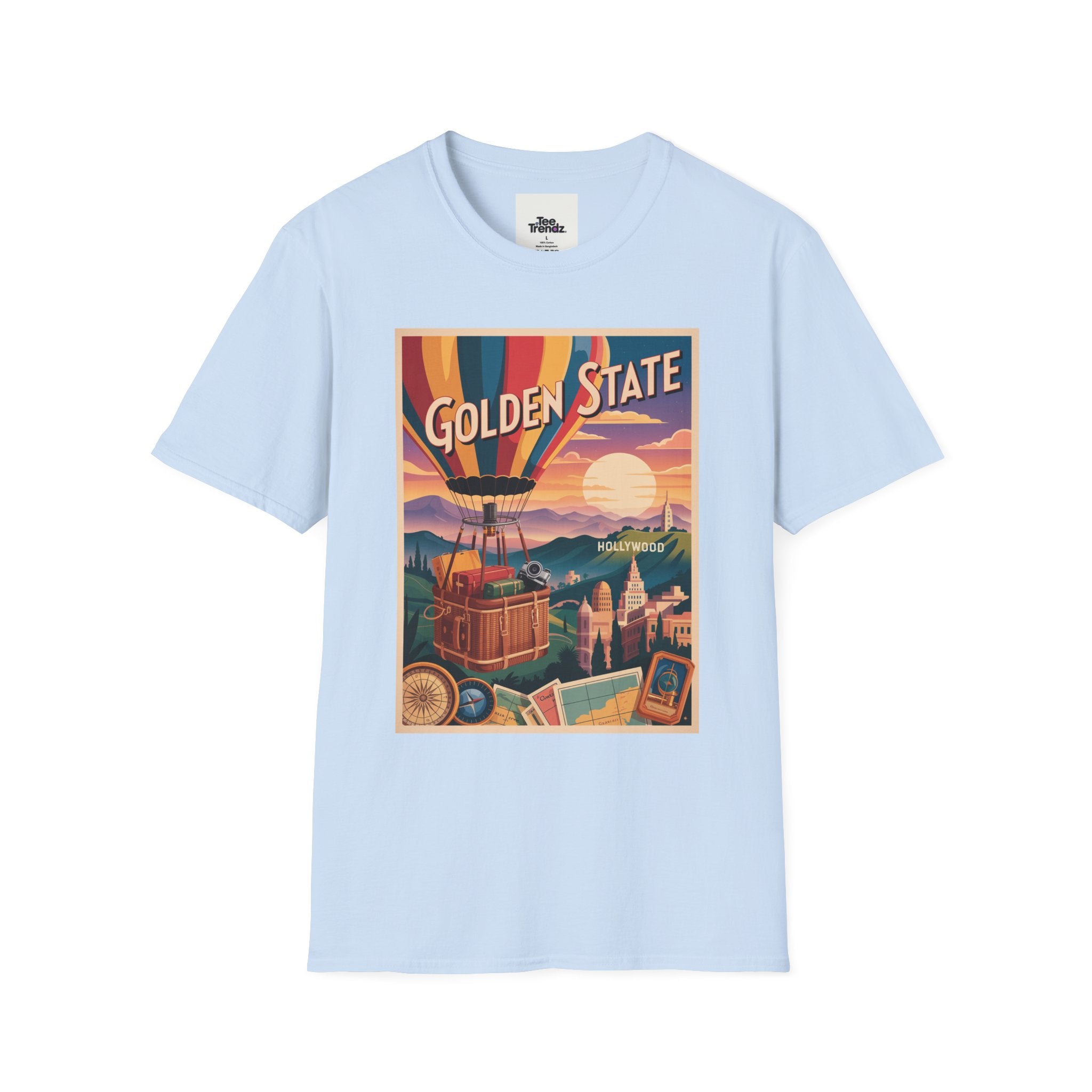 Golden State Hot Air Balloon T-Shirt — Vintage Travel Poster Tee