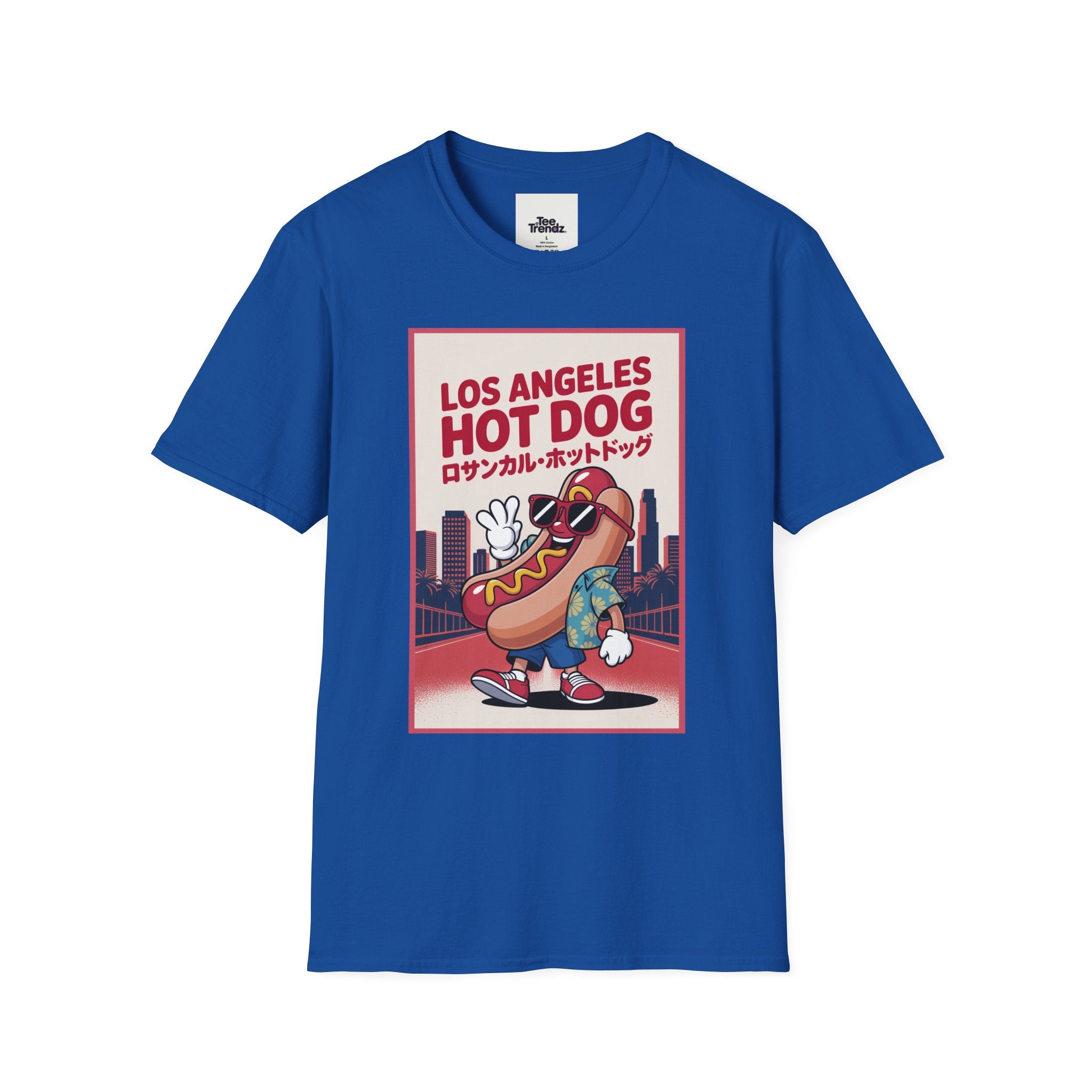 Los Angeles Hot Dog Cartoon T-Shirt – Cute Retro Japanese Text Streetwear