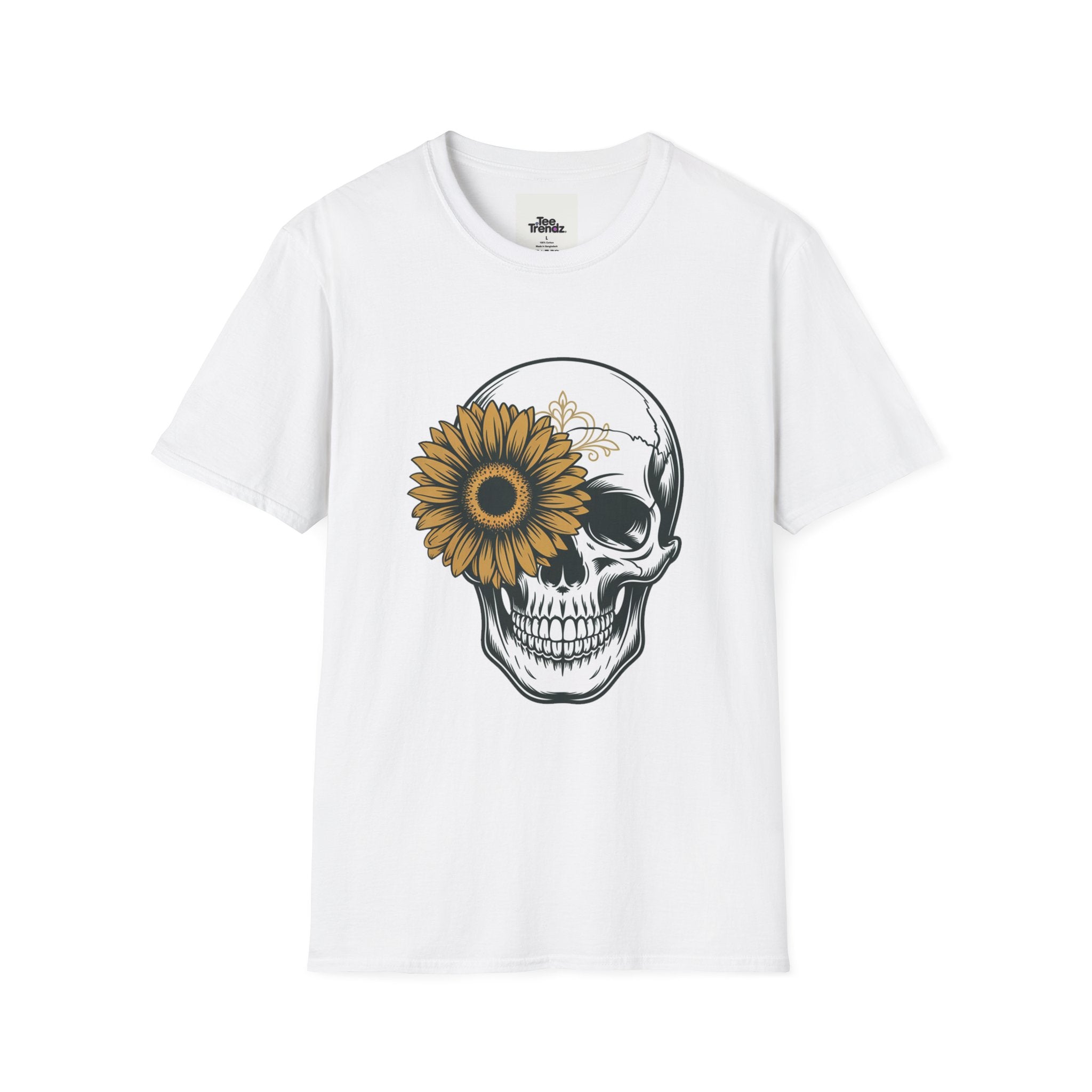 Skull with Sunflower Graphic T-Shirt