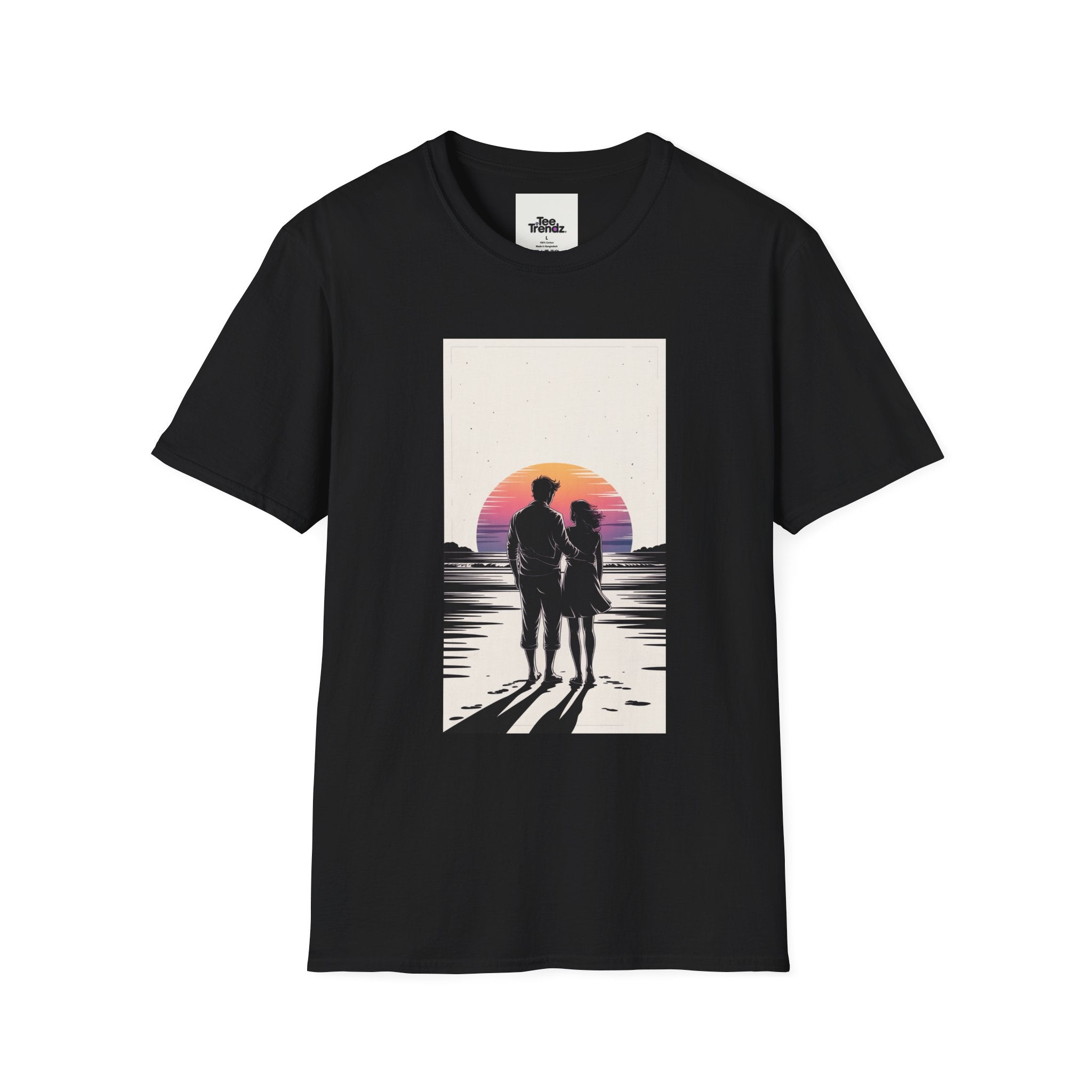 Couple Silhouette Beach T-Shirt — Sunset Romantic Graphic Tee