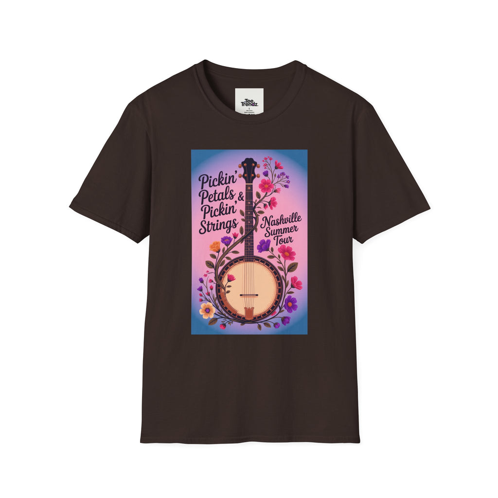 Banjo Floral Tee — "Pickin' Petals, Pickin' Strings" Nashville Summer Vibes