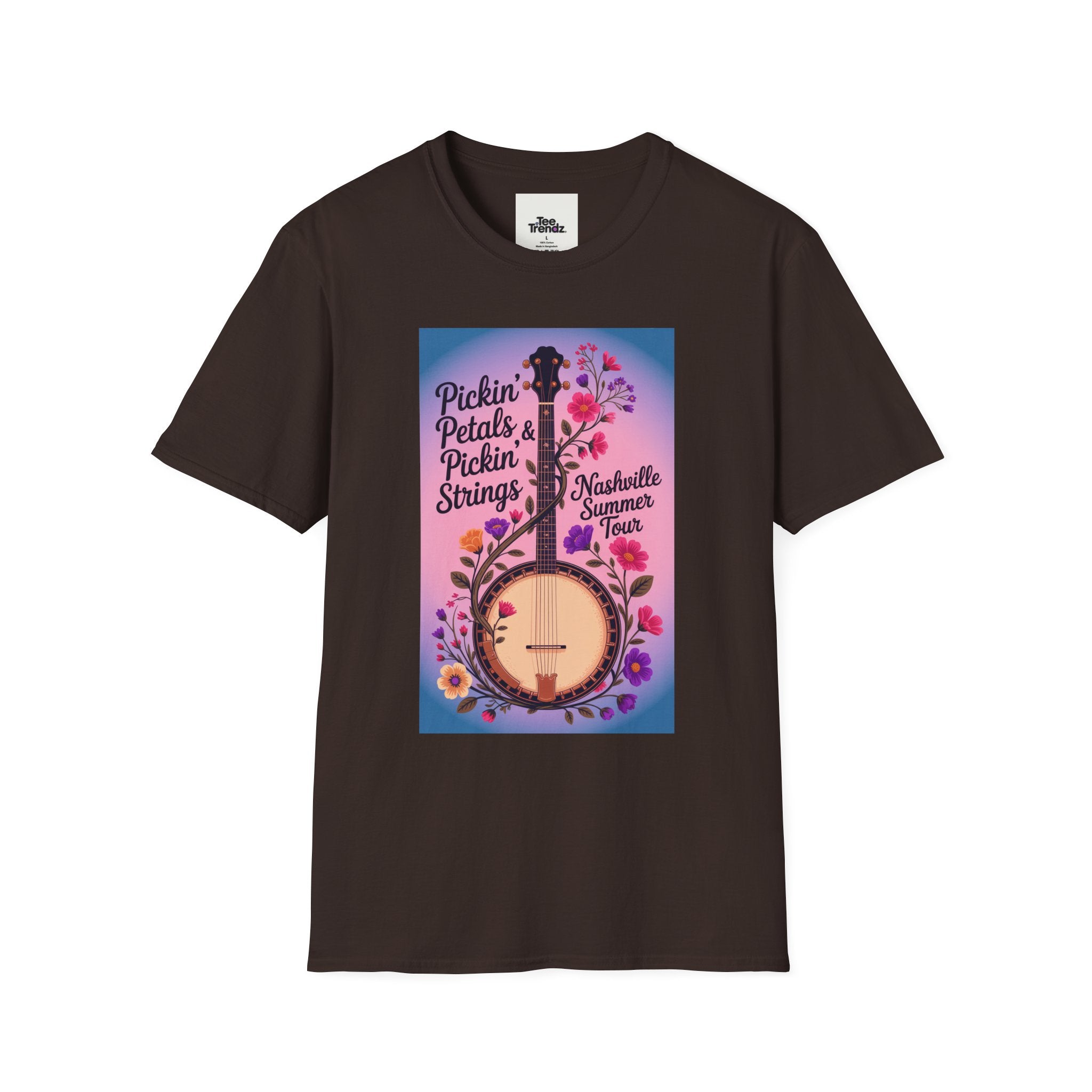 Banjo Floral Tee — "Pickin' Petals, Pickin' Strings" Nashville Summer Vibes