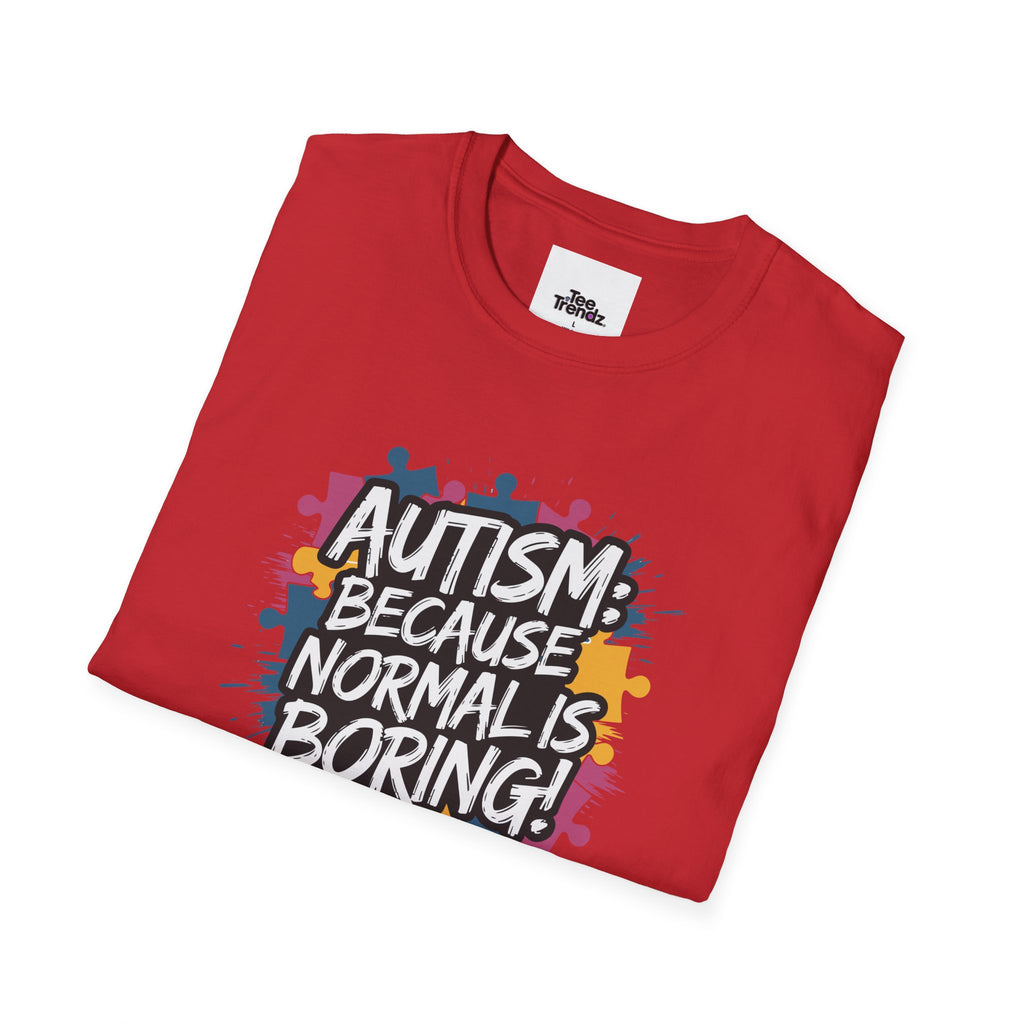 Autism Because Normal Is Boring T-Shirt — Colorful Puzzle Piece Awareness Tee