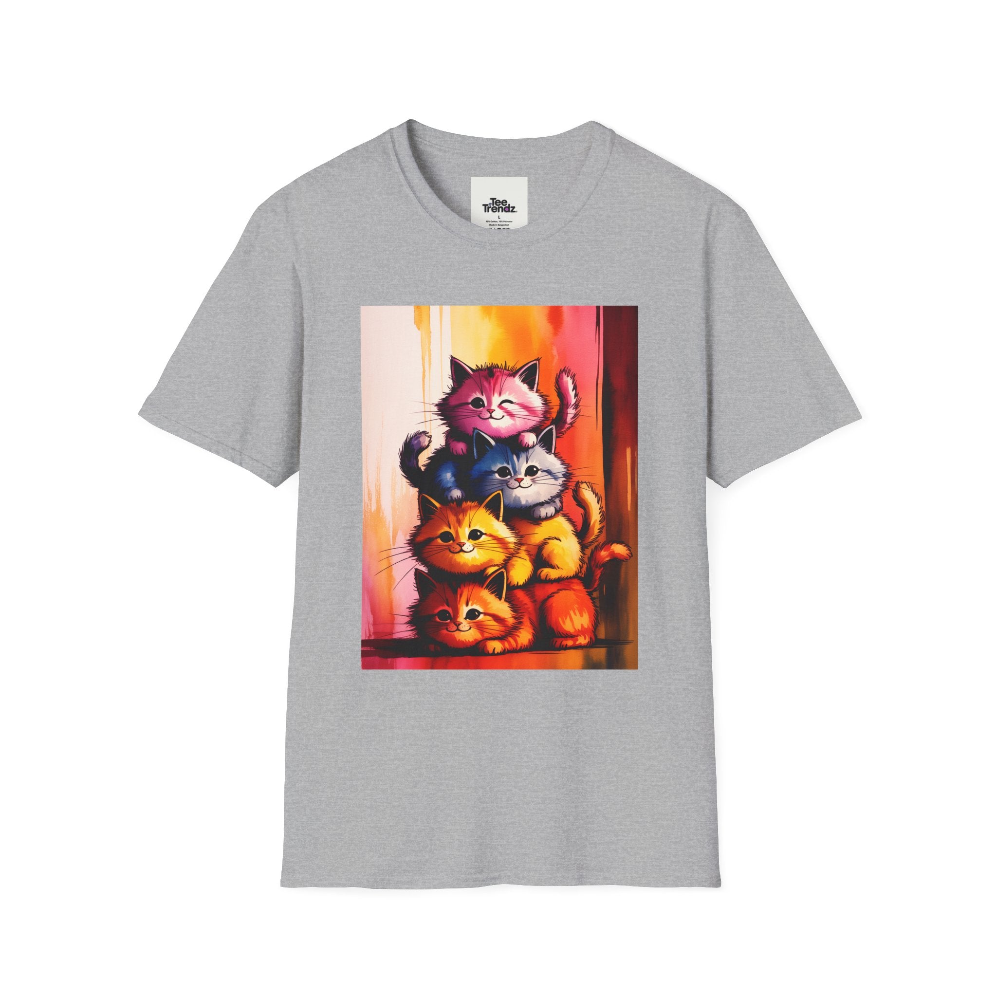 Colorful Stacked Cats T-Shirt — Playful Cute Cat Art Tee